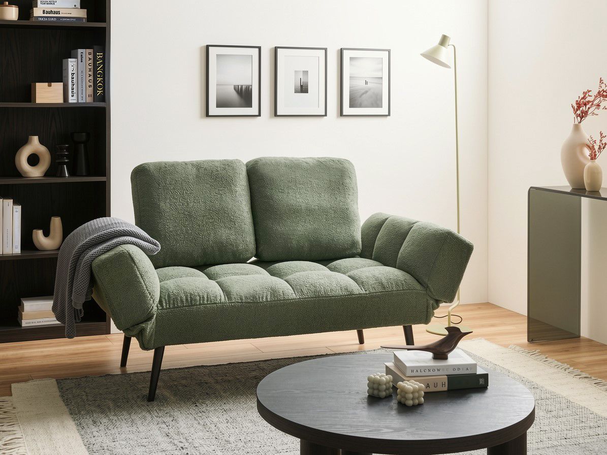 Sofa Bed 2 Seater BREKKE Boucle Green