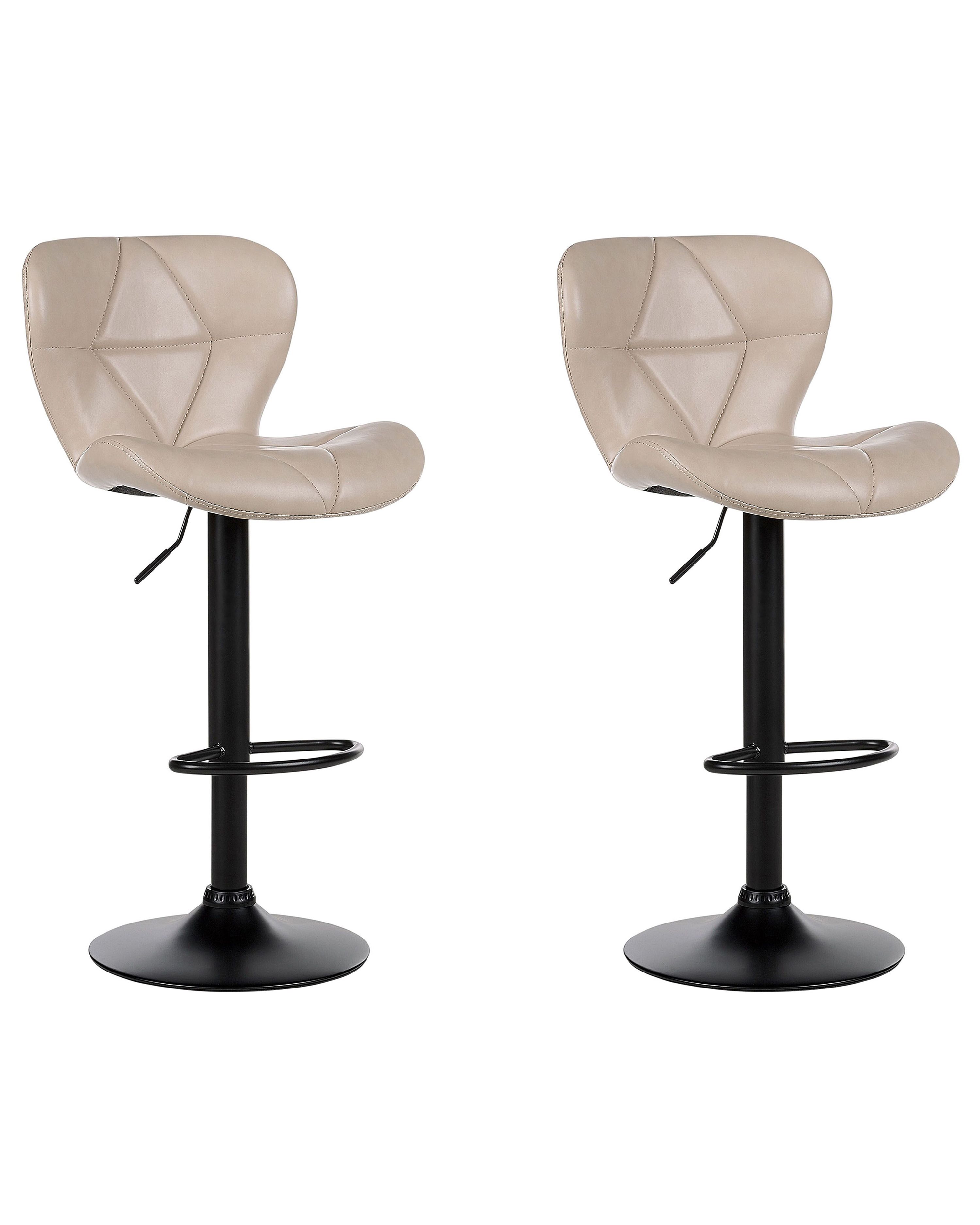 Set of 2 Bar Chairs VALETTA Faux Leather Swivel Light Beige