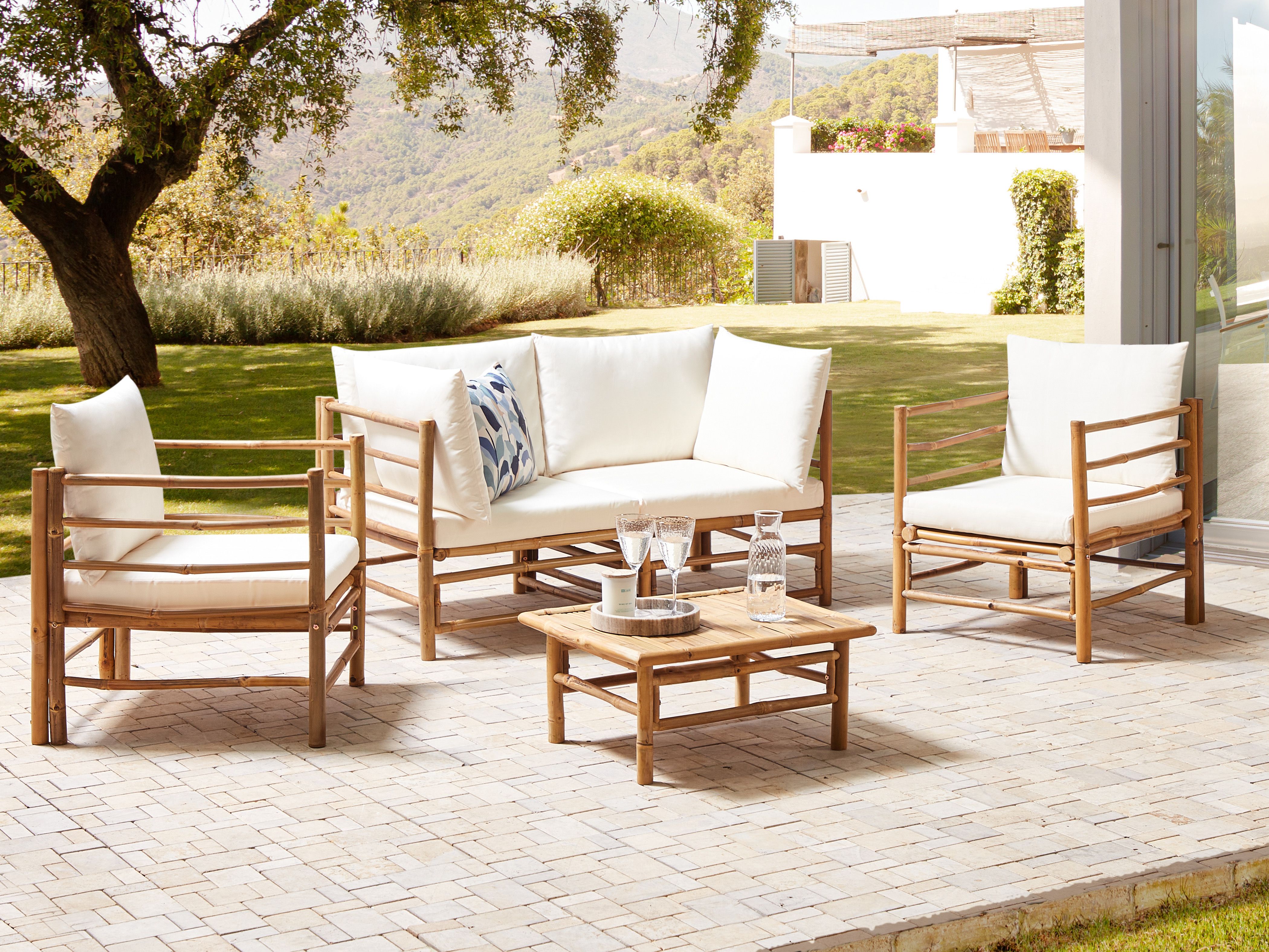 Garden Lounge Set with Table 4 Seater CERRETO Bamboo Off-White