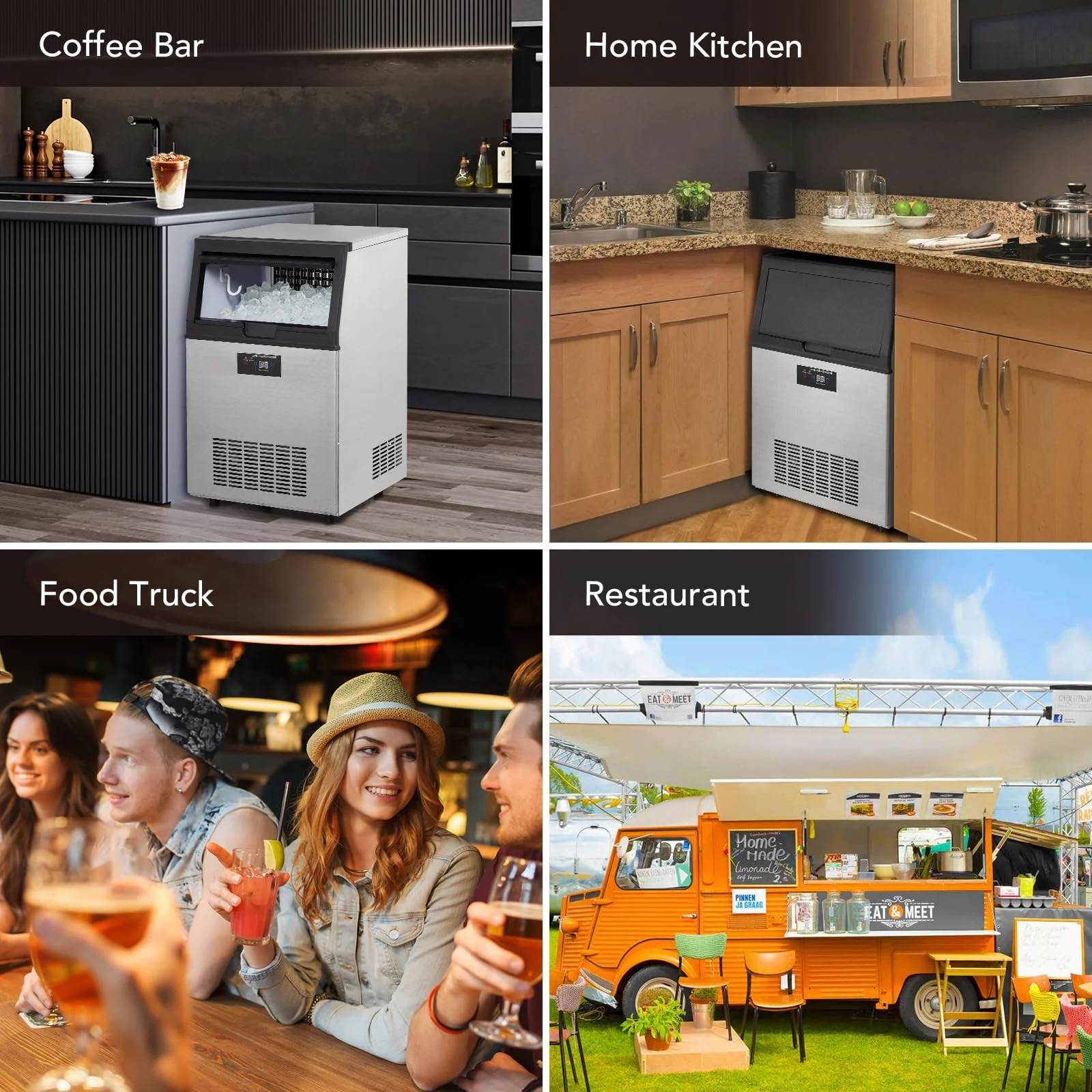 Commercial Ice Machine 130lbs/24H, Stainless Steel Under Counter ice Machine with 44lbs Ice Storage Capacity, Freestanding Ice Maker��5*9 Ice Cube��
