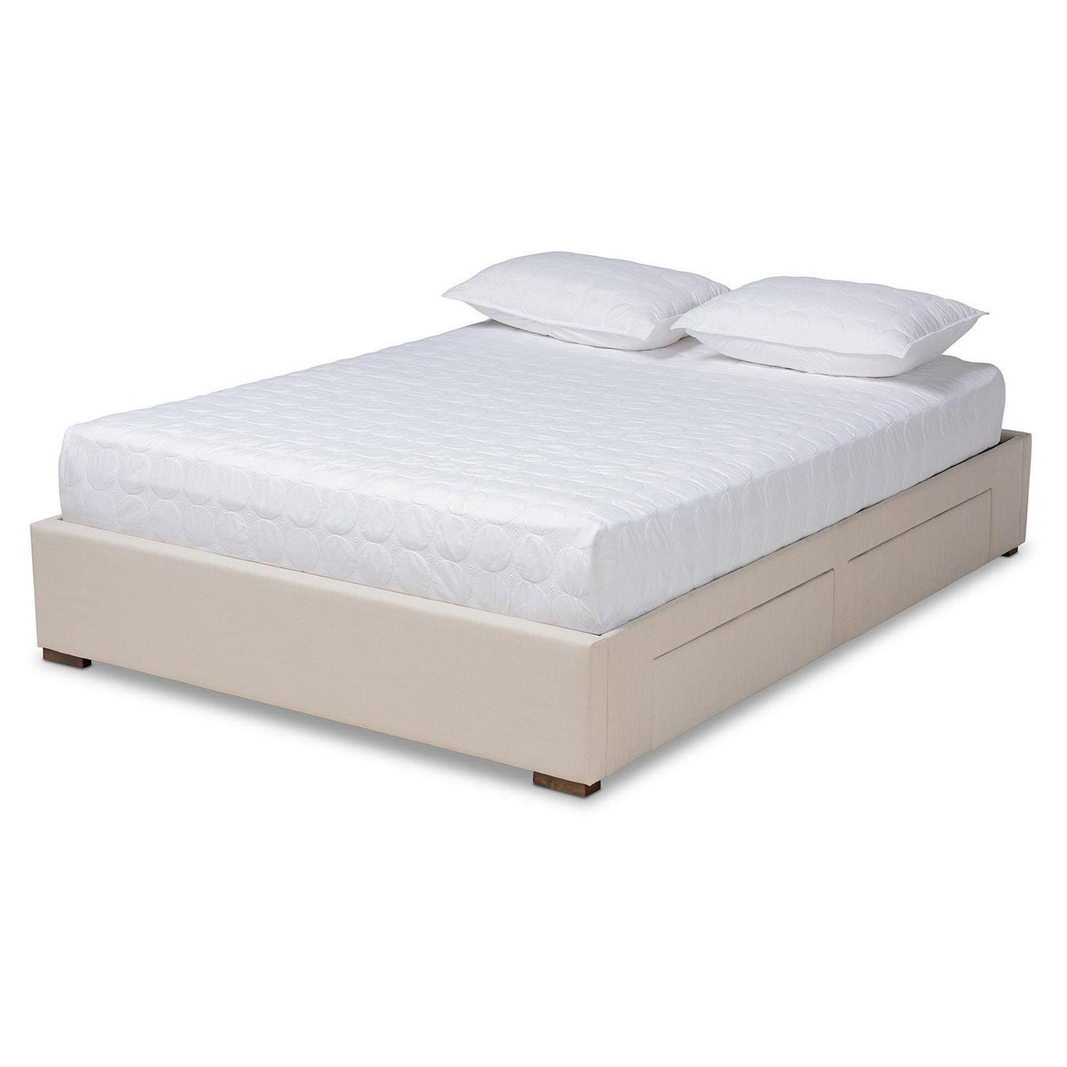 Baxton Studio Leni Modern and Contemporary Beige Fabric Upholstered 4-Drawer King Size Platform Storage Bed Frame
