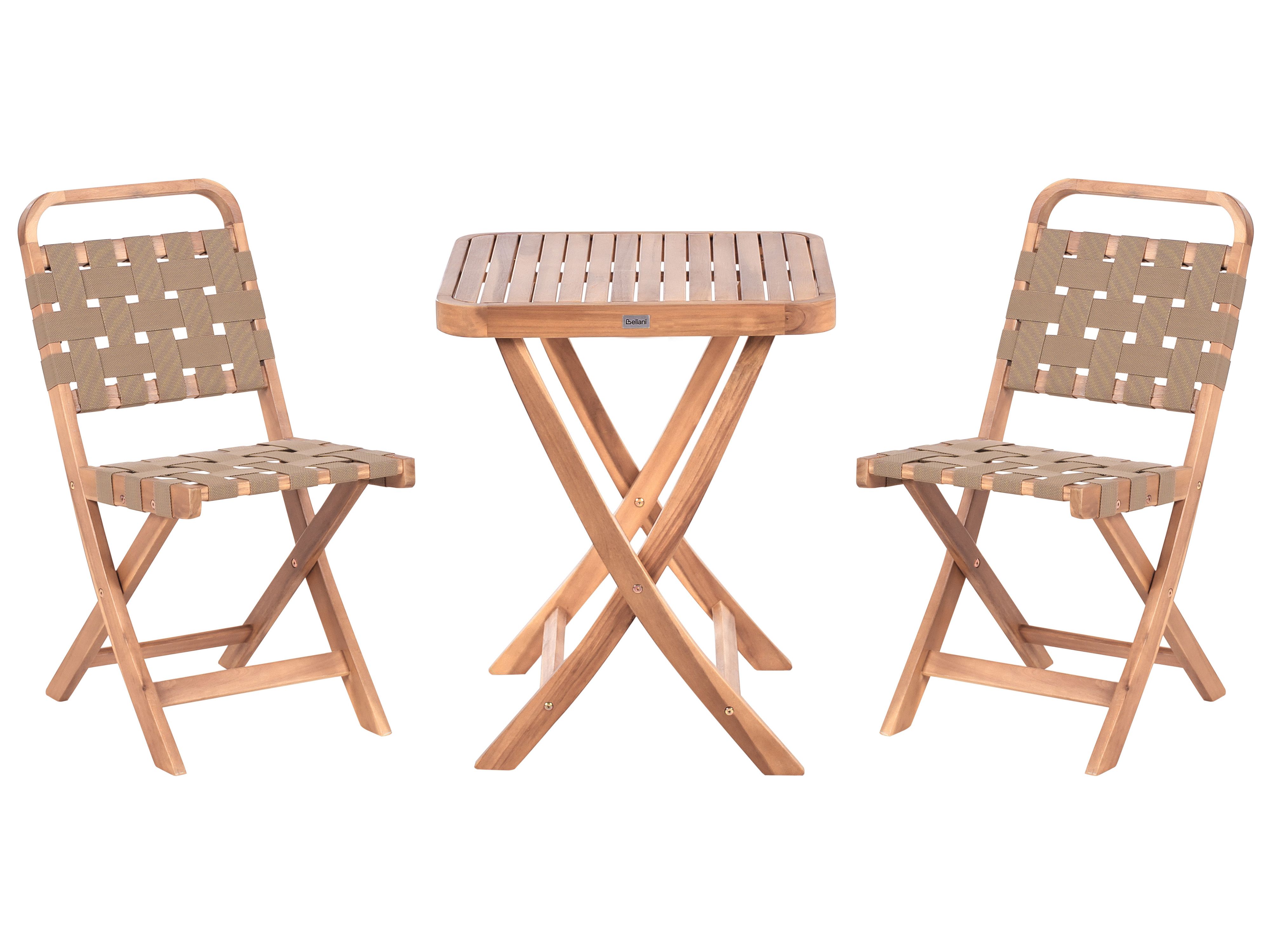 Bistro Set Folding CALCIANO Certified Acacia Wood Brown