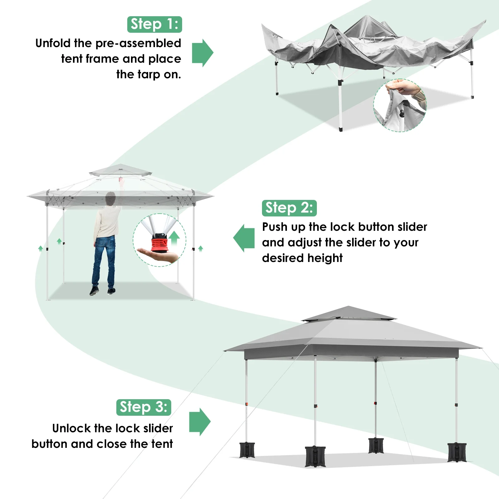 Pirecart 12' x 12' Pop-up Canopy Tent Waterproof Outdoor Gazebo Shelter with Wheeled Bag, Instand Canopy , White - Image 25