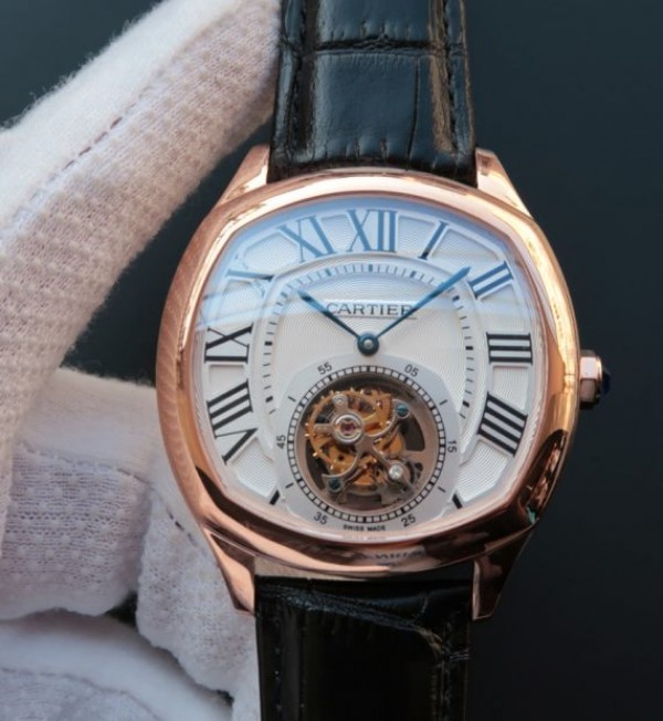 Replica Cartier Drive de Cartier Tourbillon RG White Textured Dial Leather Strap - Top club