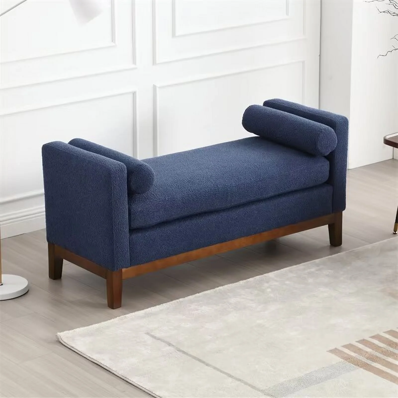 End of Bed Bench, 53.5" Boucle Fabric Upholstered Entryway Bench with Wood Legs & Bolster Pillows, Rolled Arm Cushioned Ottoman Foot Rest Long Stool Window Extra Seating for Bedroom, Ivory - Image 21