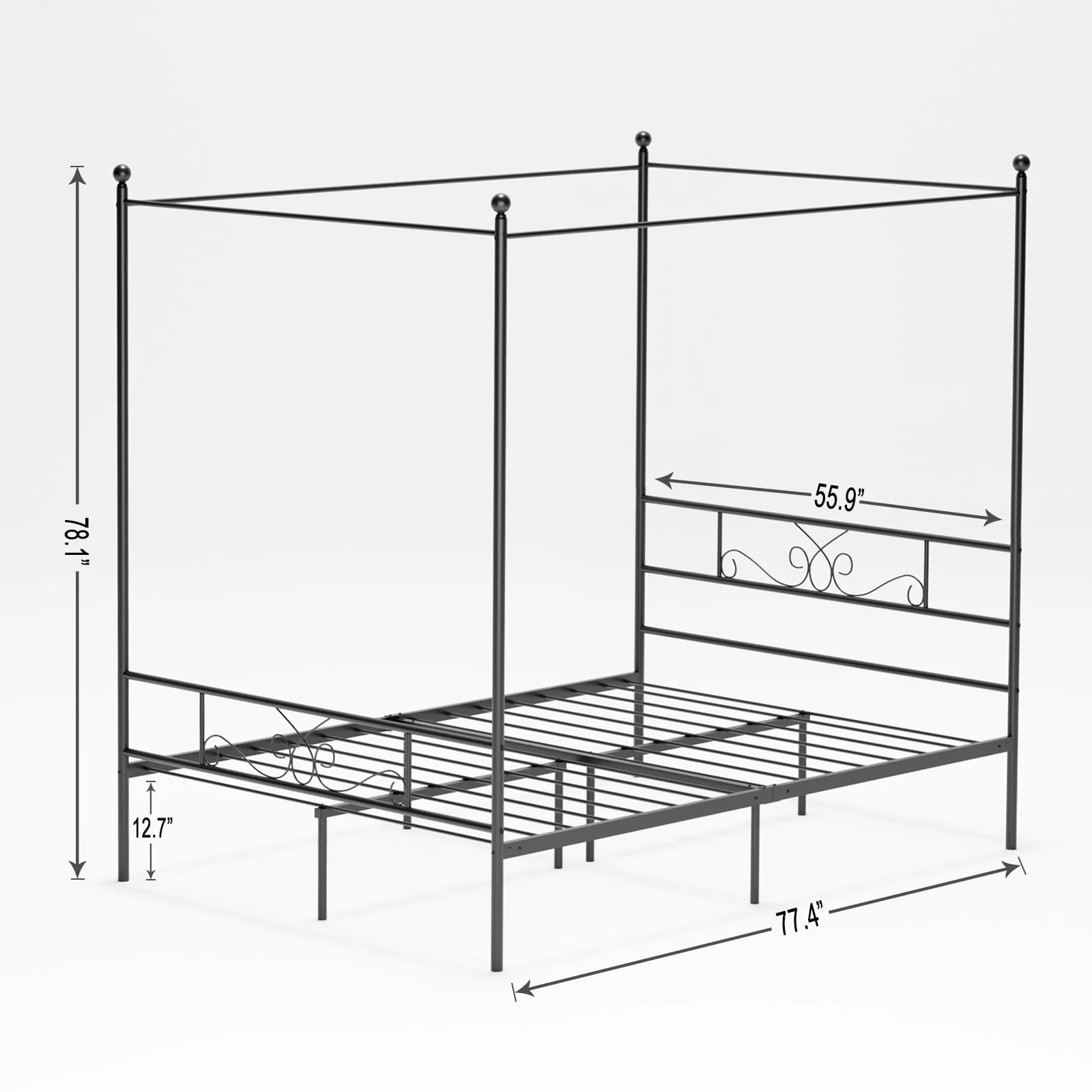 Teraves Metal Canopy Bed 4-post Canopy Bed Frame with Headboard, Full, Black - Image 8