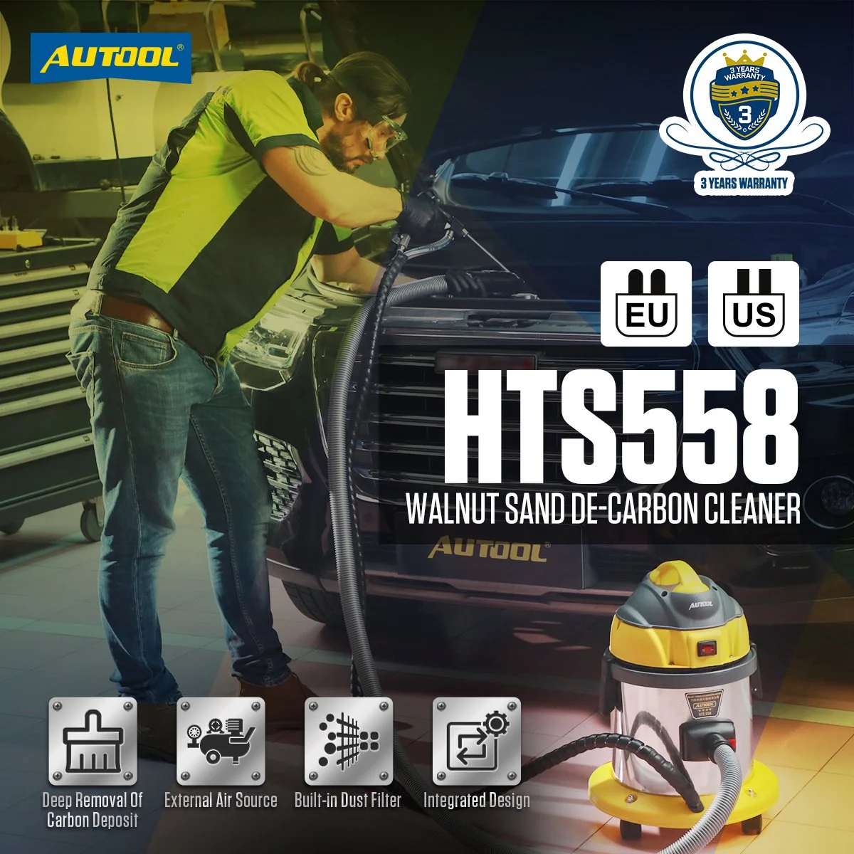 AUTOOL HTS558 Walnut Sand Carbon Deposition Clean Machine Walnut Shell Media Powder Sandblasting Machine Automotive Engine Intake Pipe Valve De-Carbon Cleaning Machine for Rust Grime Paint Removing
