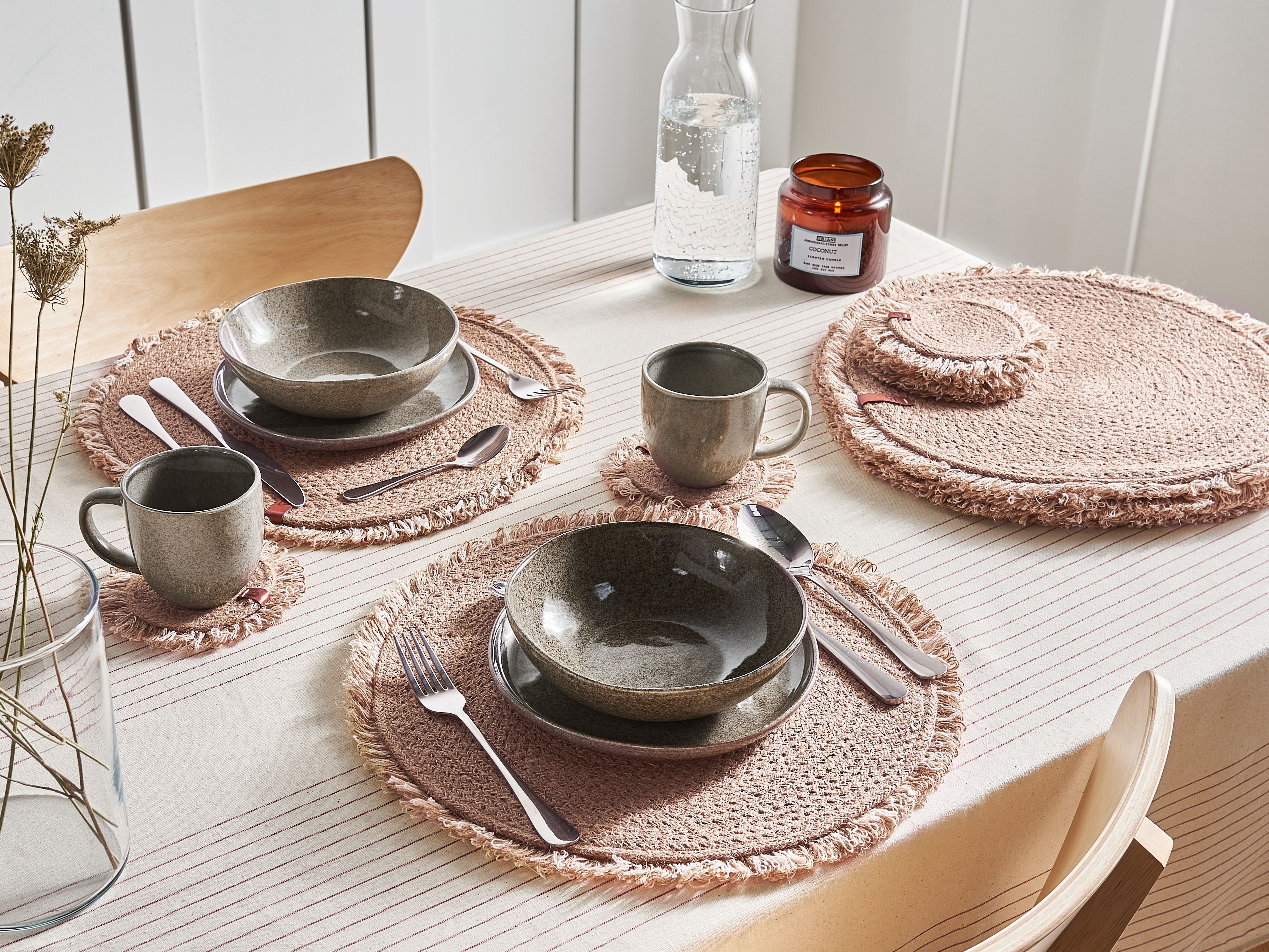 12 Piece Placemats and Coasters Set RIBBERY Natural Jute