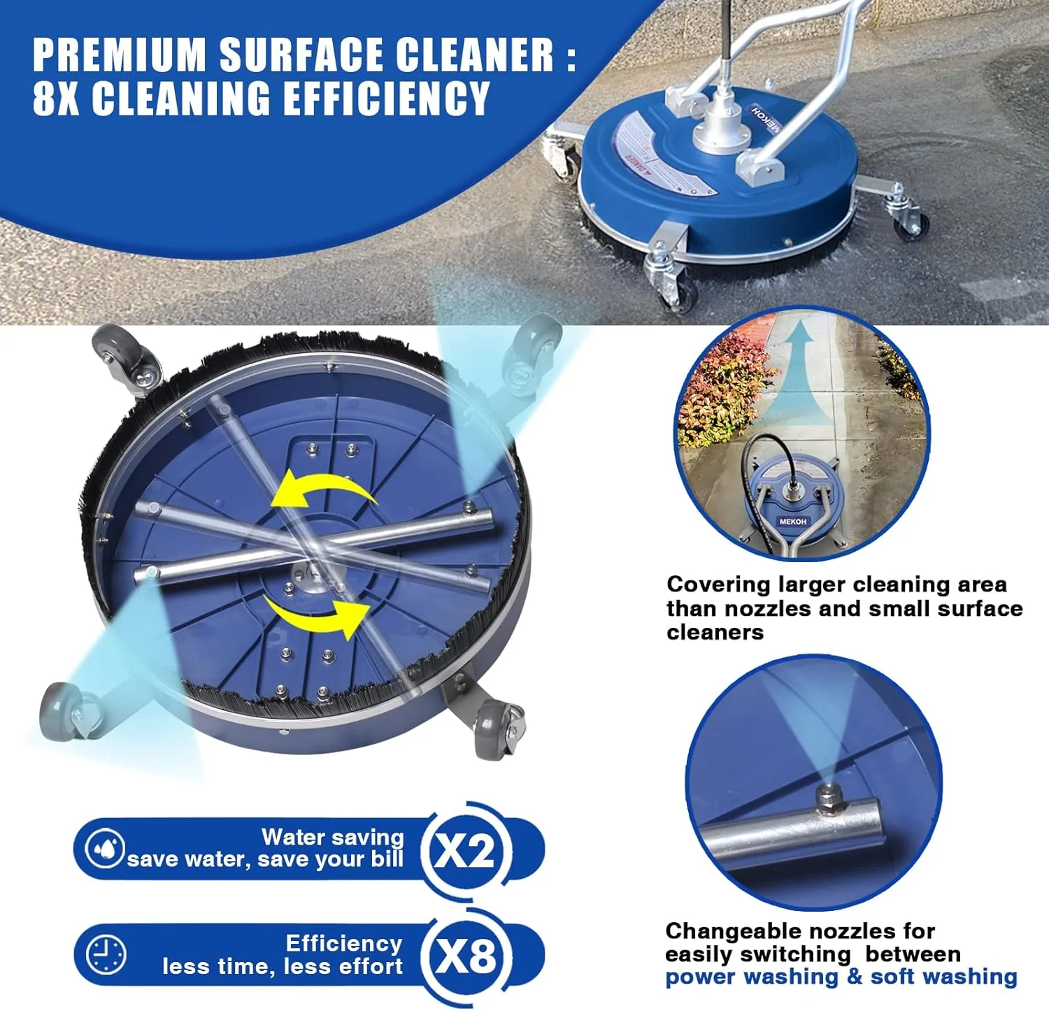MEKOH Pressure Washer Surface Cleaner Attachment 20 inch 4500 PSI With Wheels And 3/8 inch Quick-Connect - Image 3 MEKOH Pressure Washer Surface Cleaner Attachment 20 inch 4500 PSI With Wheels And 3/8 inch Quick-Connect - Image 3