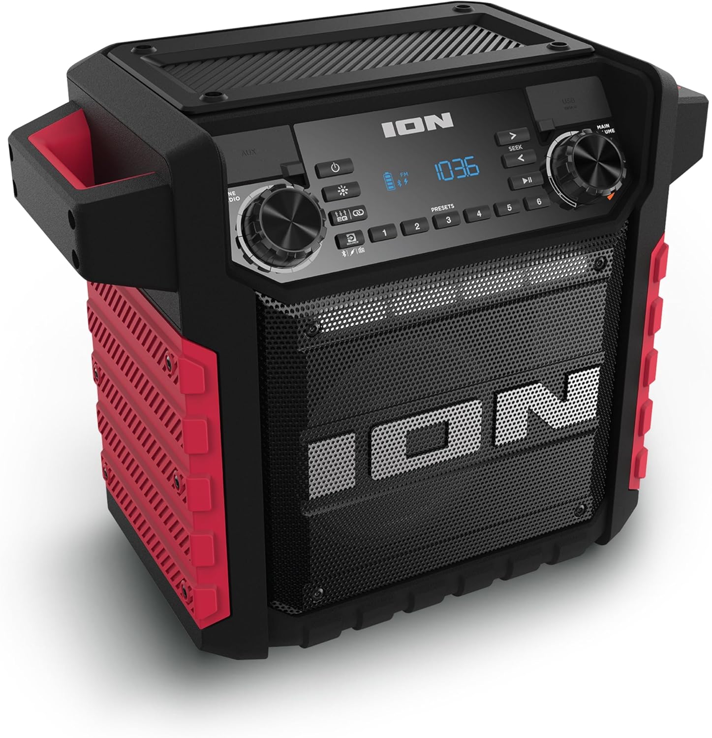 ION Tailgater Classic Outdoor Portable Bluetooth Speaker with Rechargeable Battery, FM Radio, USB Port, IPX5 Water-Resistant, 6.5