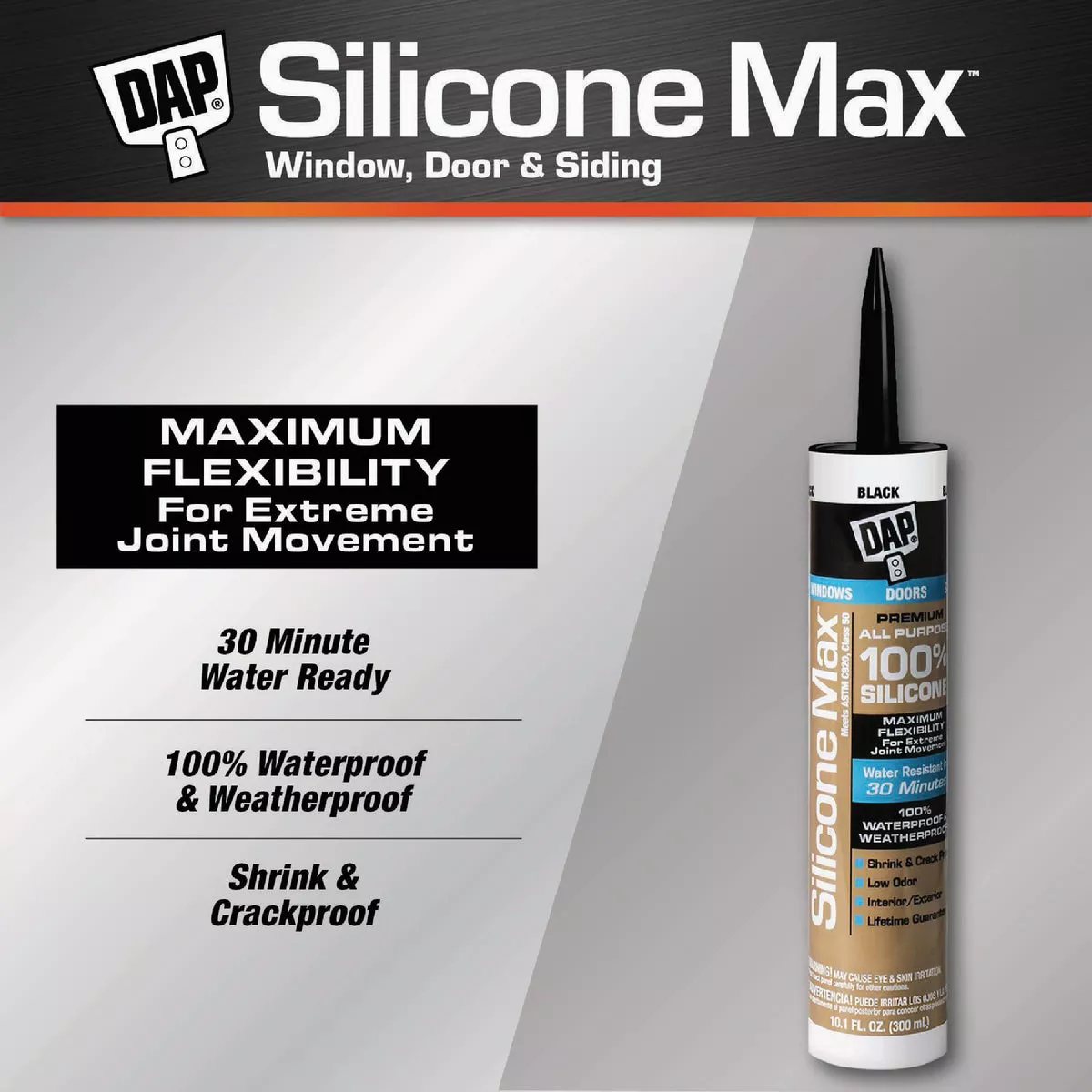 DAP Silicone Max 10 Oz. Black Premium All Purpose 100% Silicone Sealant