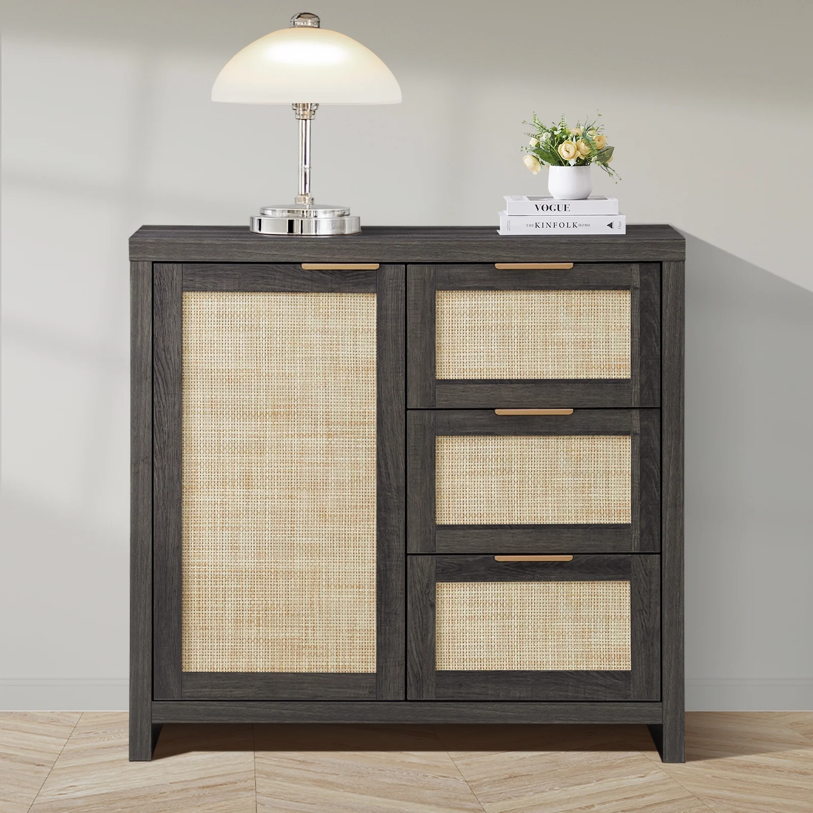ARKANTOS Sideboards and Buffets, Boho Storage Cabinets with Rattan Doors and Drawers, Natural Oak - Image 14