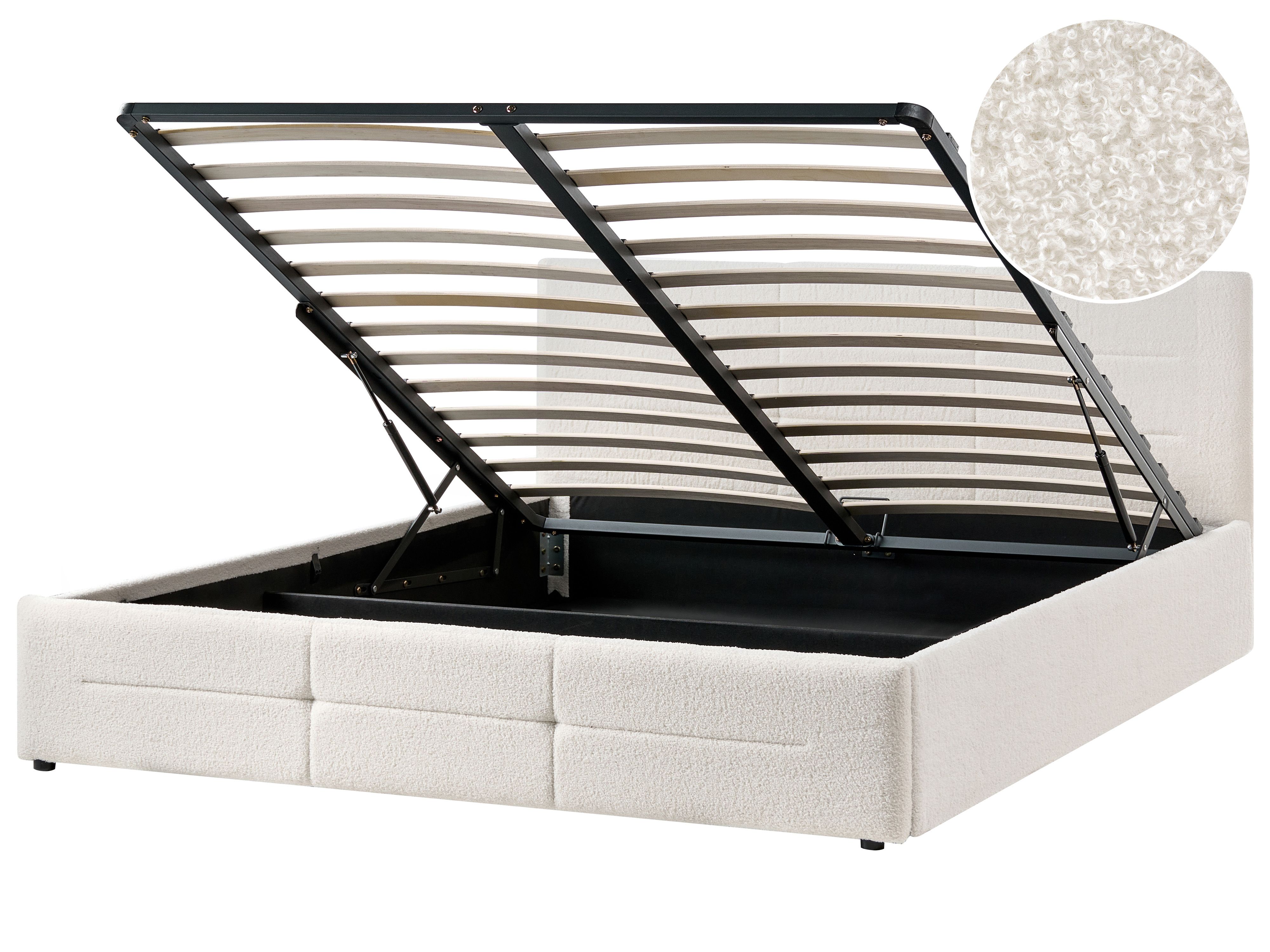Ottoman Bed Boucle MASSOGNES 180 x 200 cm Off-White