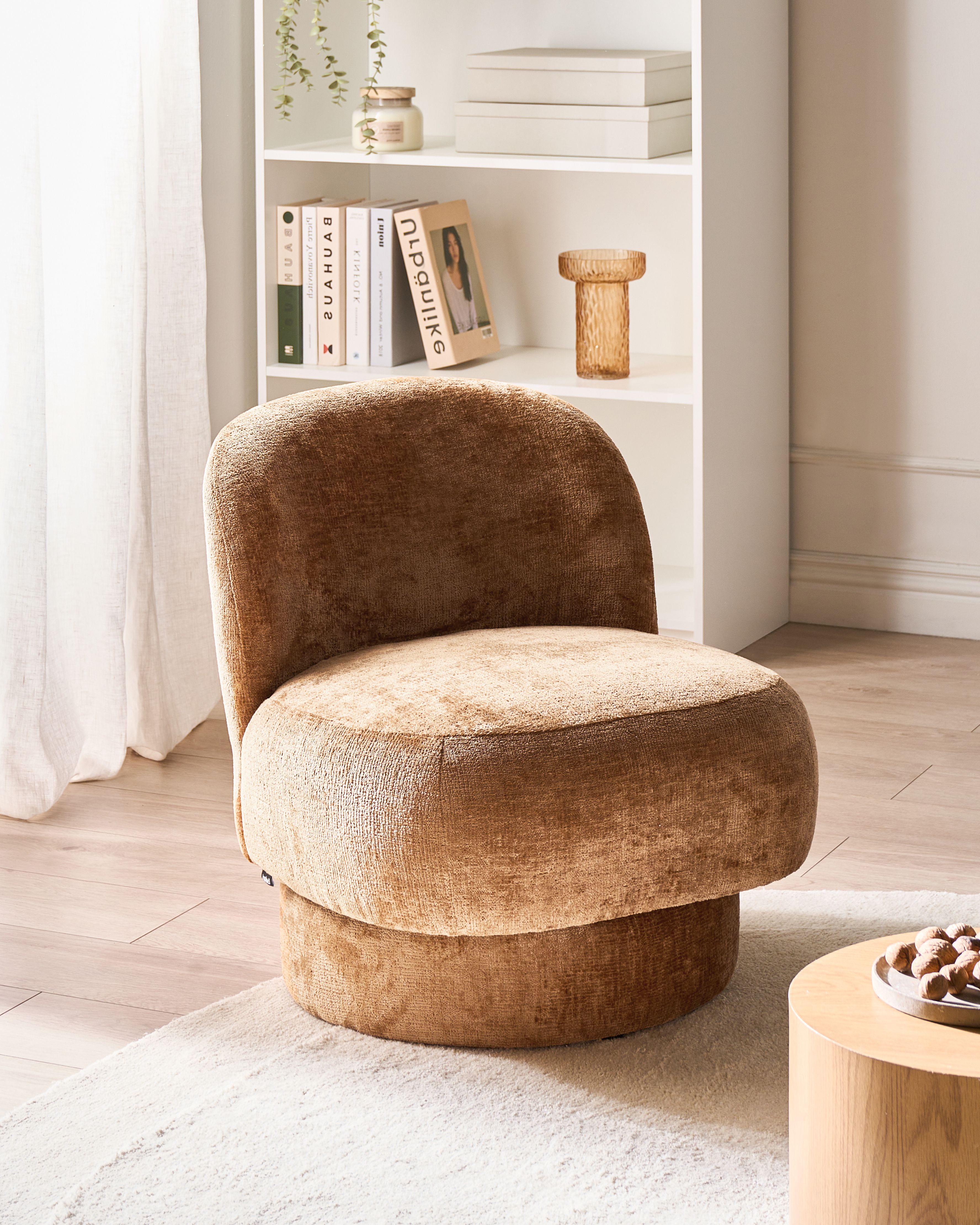Swivel Armchair AYLO Chenille Golden Brown