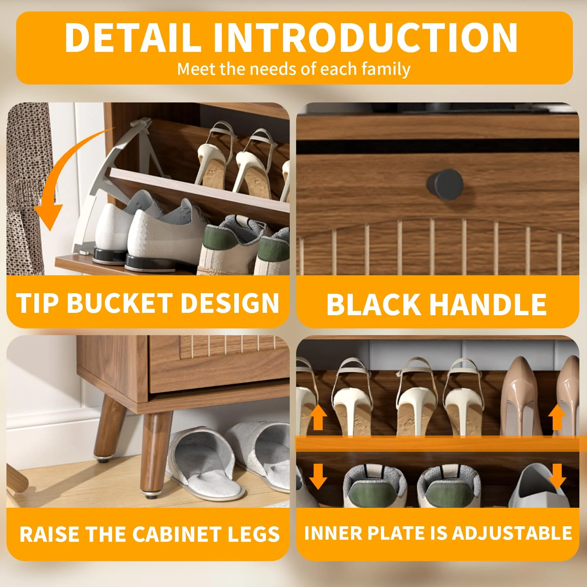 Shoe Storage Cabinet with 2 Flip Drawers, Modern Shoe Cabinet Storage for Entryway, Entryway Shoe Storage - Image 8