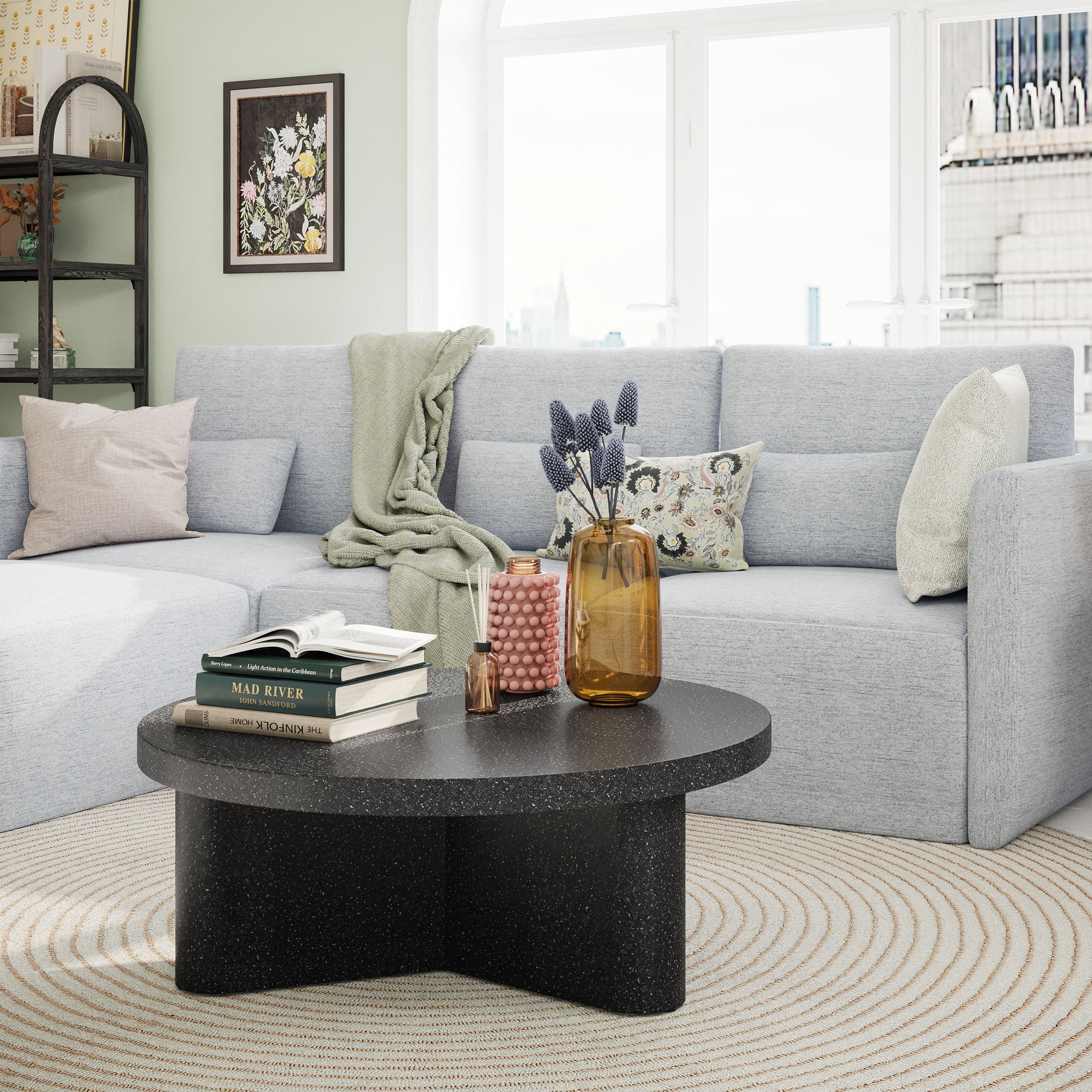 Beautiful Drew Modular Sectional Sofa with Ottoman by Drew Barrymore, Gray Fabric - Image 4
