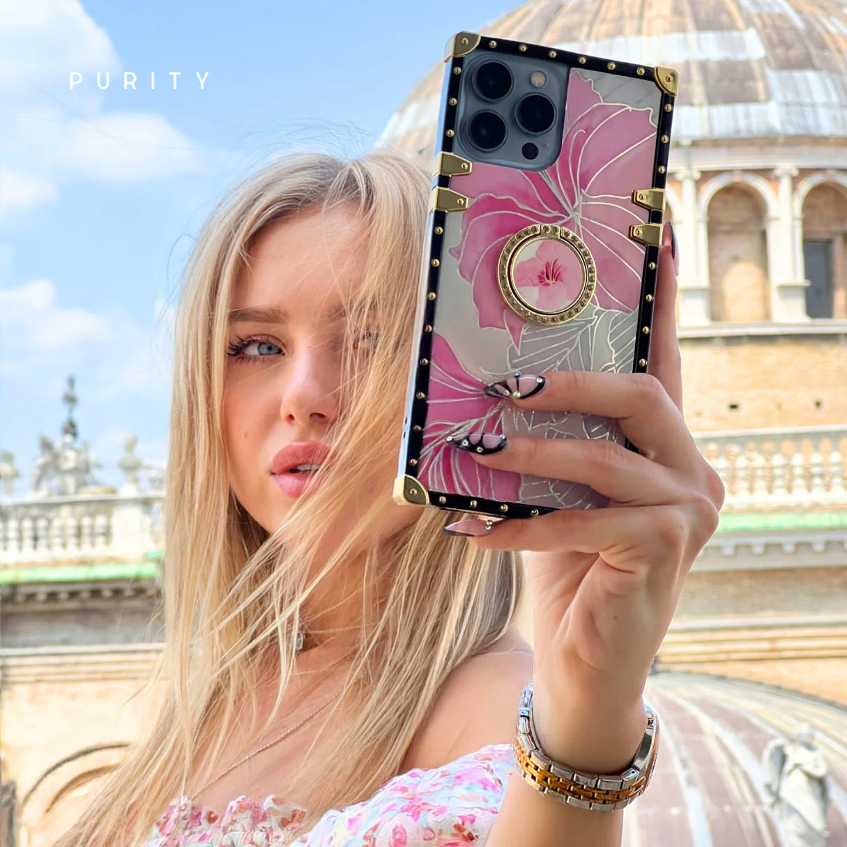 Samsung Case with Ring Pink Hibiscus - Wholesale & Influencer