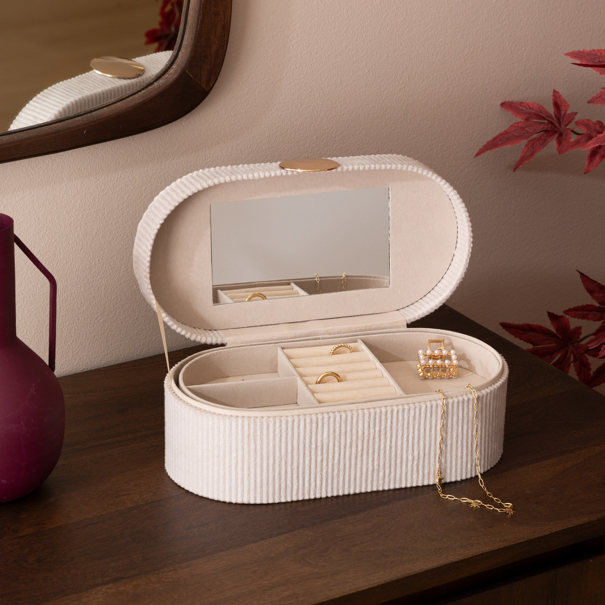 Jewelry Box "Enya" Velvet, Beige, L.25.5 cm