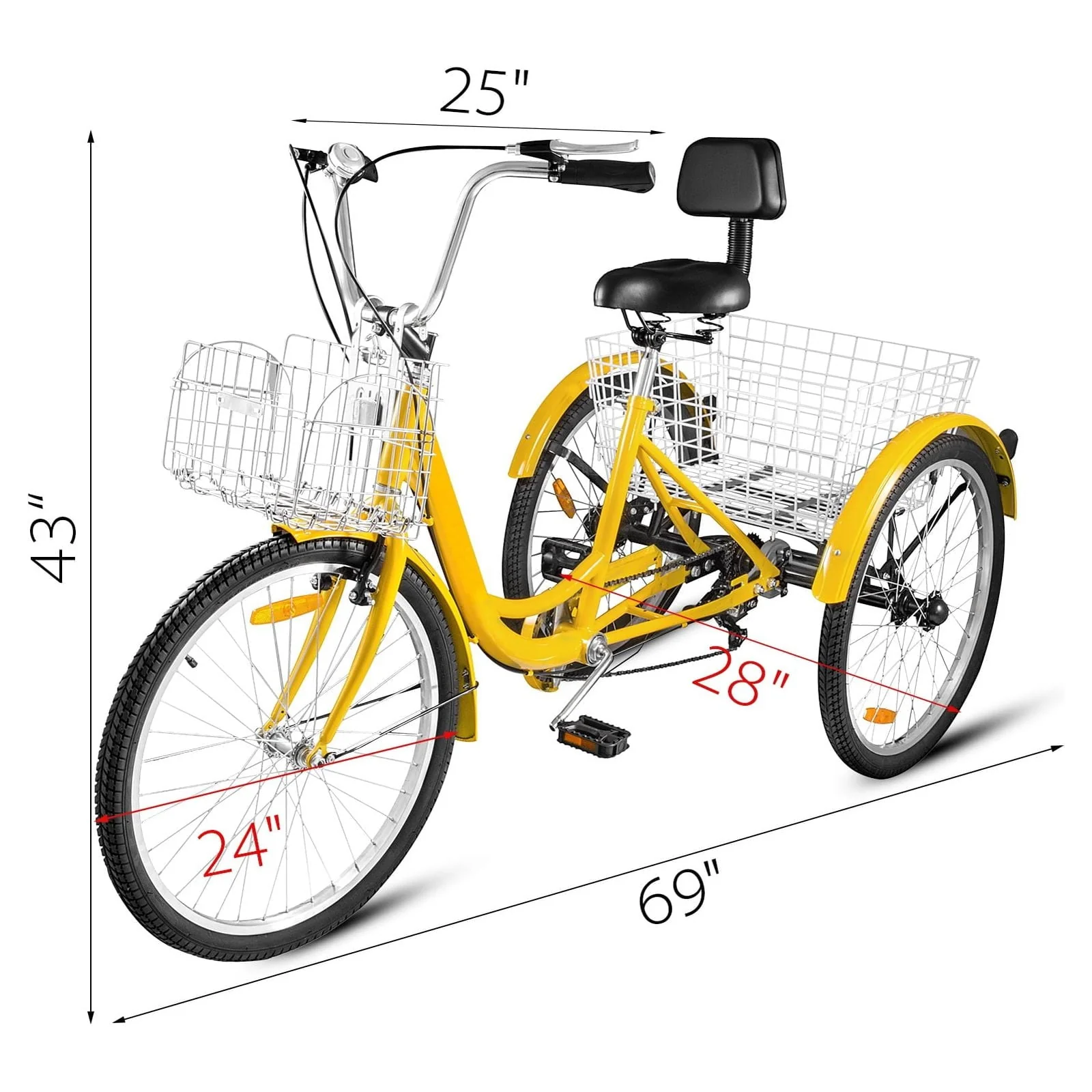 VEVOR 24"Adult Tricycle 7-Speed Three Wheel Bike Cruise Bike ,Seat Adjustable Trike with Bell, Brake System and Basket Cruiser Bicycles Size for Shopping - Image 6