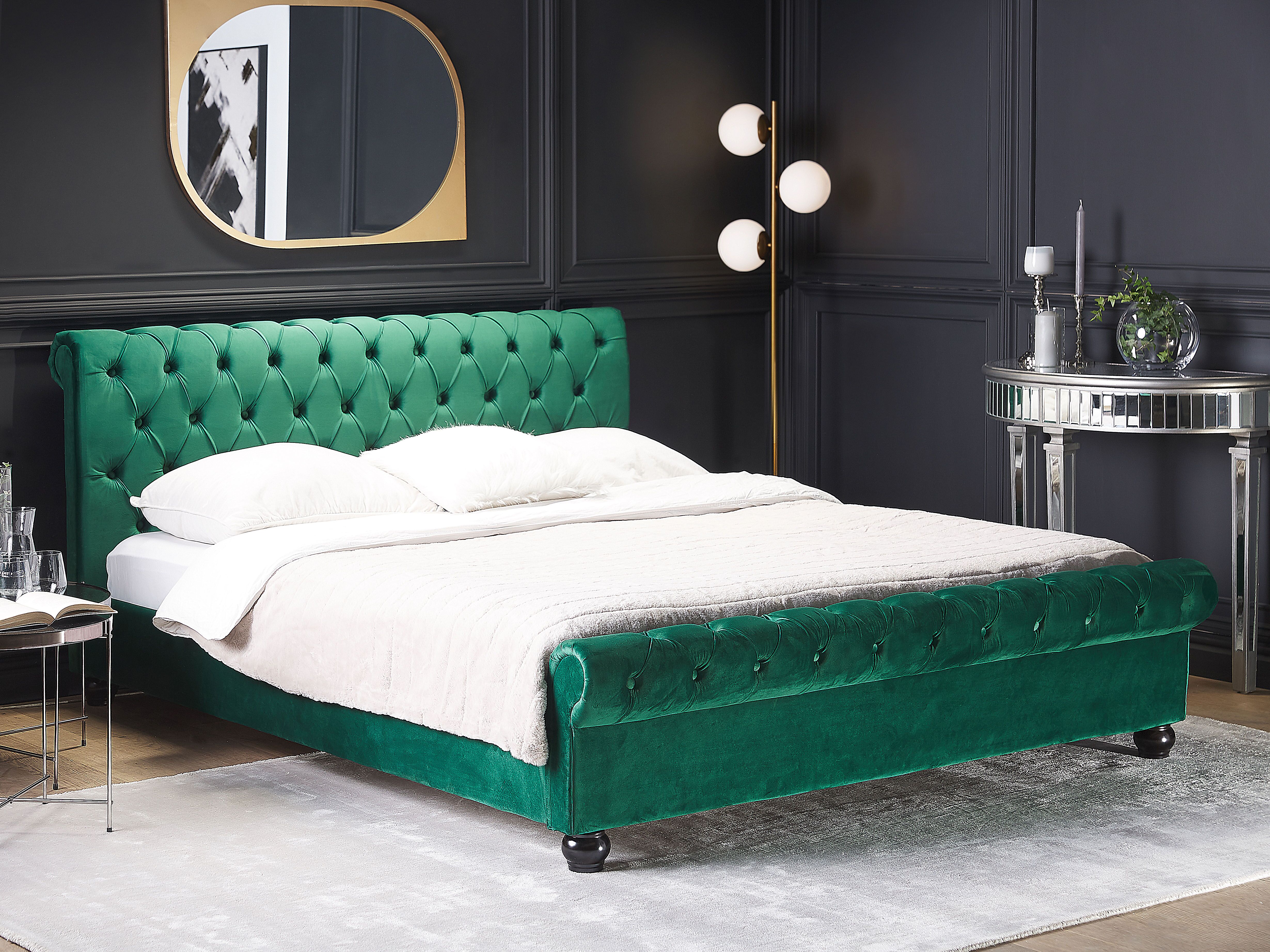 Bed Velvet AVALLON 180 x 200 cm (EU Super King) Emerald Green