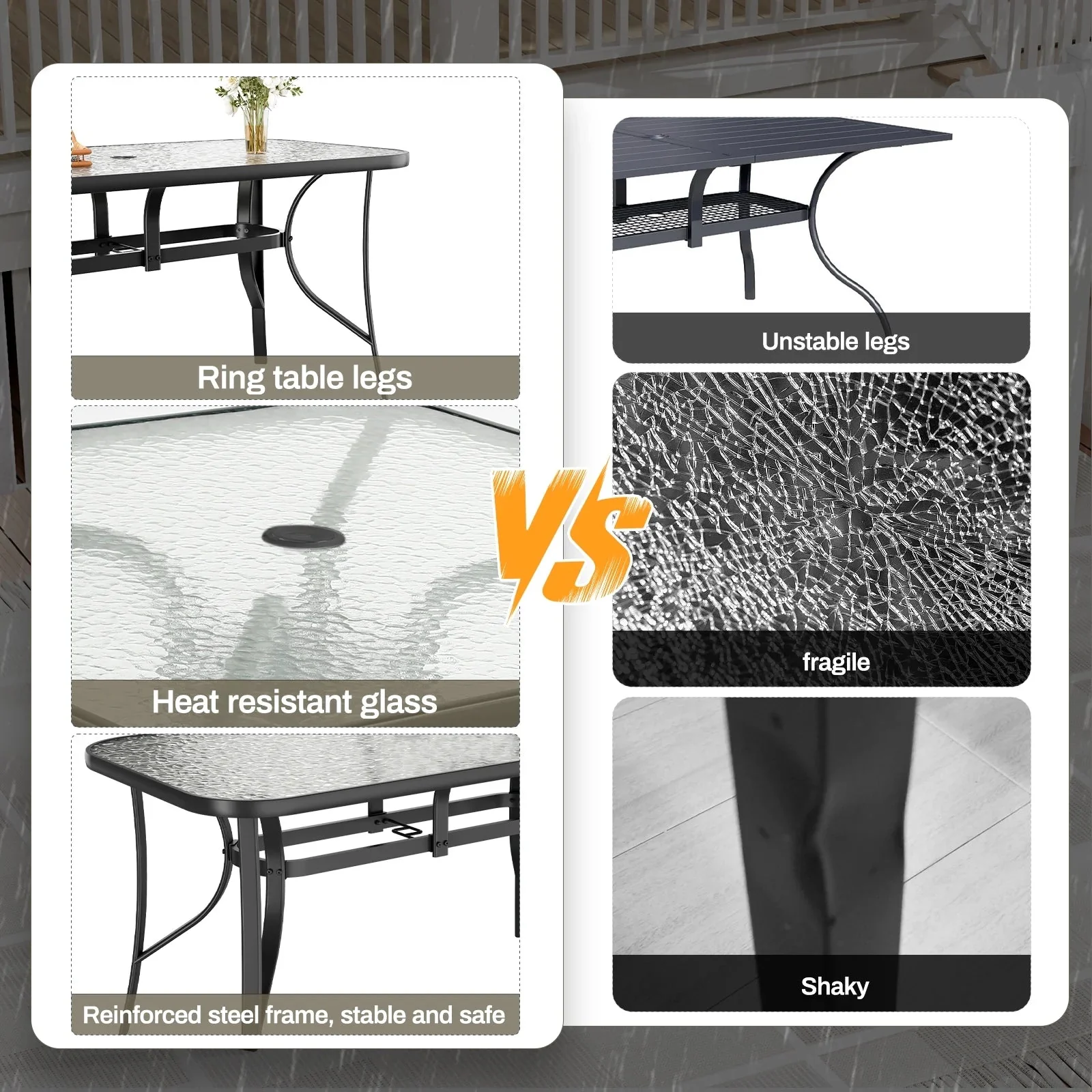 Arlopu Rectangular Patio Dining Table With 5mm Tempered Glass Top - Image 9 Arlopu Rectangular Patio Dining Table With 5mm Tempered Glass Top - Image 9