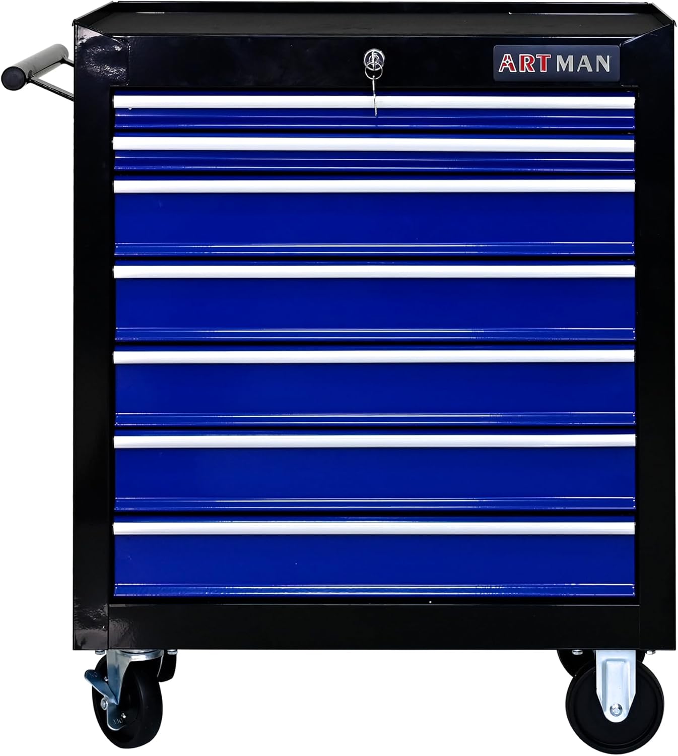 7-Drawer Tool Cart on Wheels, Drawers Rolling Tool Chest with Key Lock, Mobile Trolley Organizer Tools Box with Locking Wheels & Ball Bearing Drawers for Garage,Repair Shop (Black&Blue)