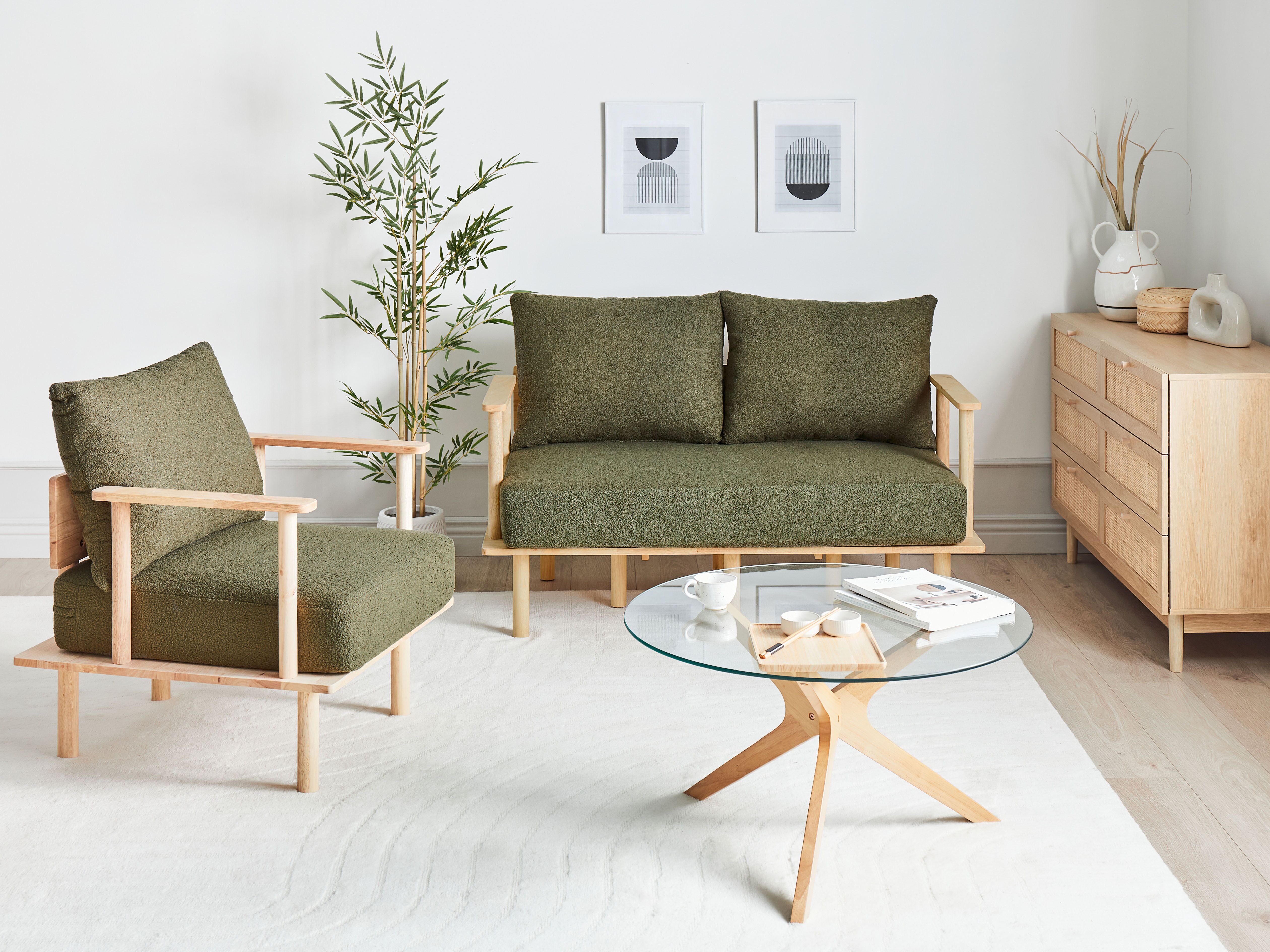Living Room Set 3 Seater ASKER Boucle Dark Green