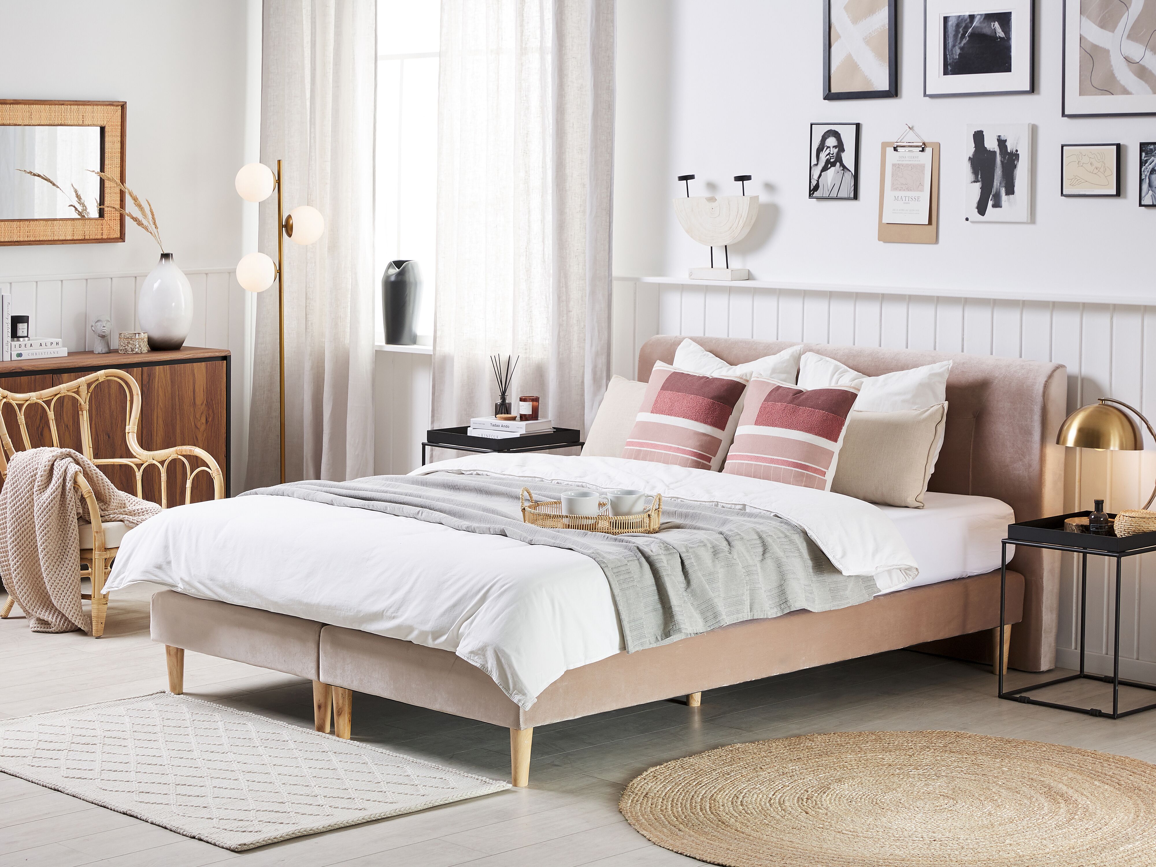 Divan Bed Velvet MARQUISE 180 x 200 cm (EU Super King) Beige