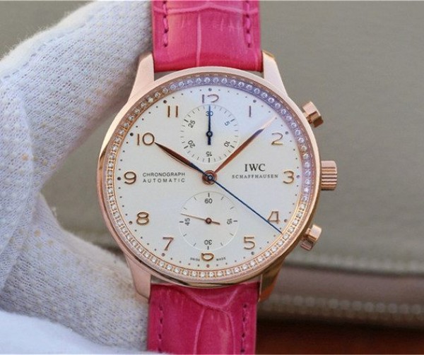 Replica IWC ZF Portuguese Chrono IW3714 RG White Dial Diamonds Inner Bezel - Top club