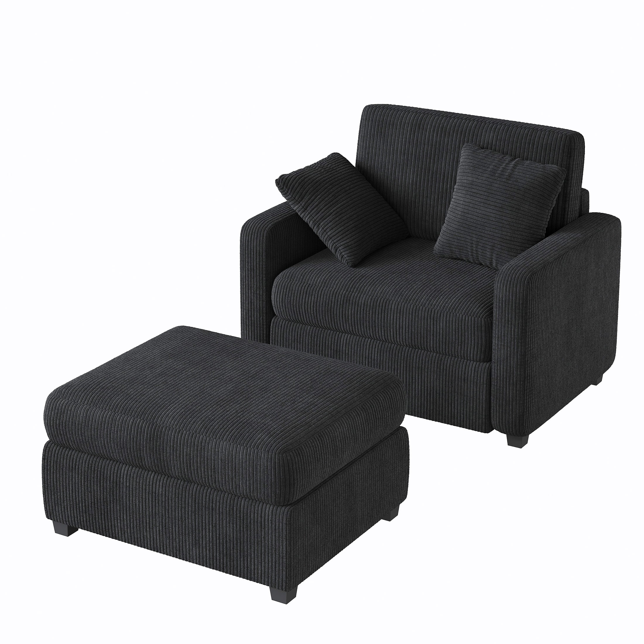LUMIHO Chaise Lounge Chair Indoor, 42" Sleeper Chair with Two Throw Pillows and Armrests, Corduroy Chaise Couch Chair with Ottoman for Living Room, Bedroom, Apartment, Green - Image 22