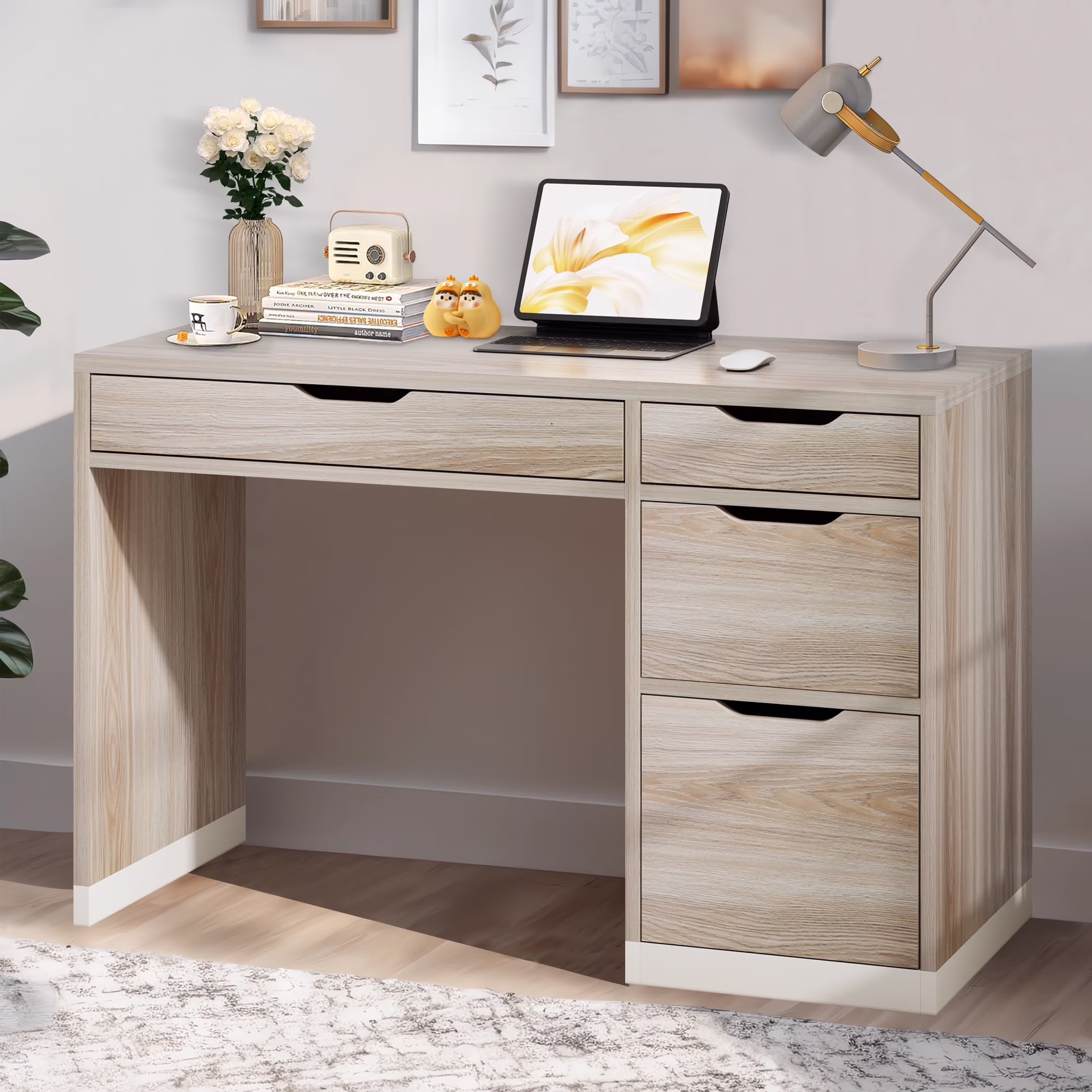 DreamCurship White Desk with Drawers, Modern Computer Desk with File Drawers, Home Office Study Writing Desk with Storage, White - Image 3