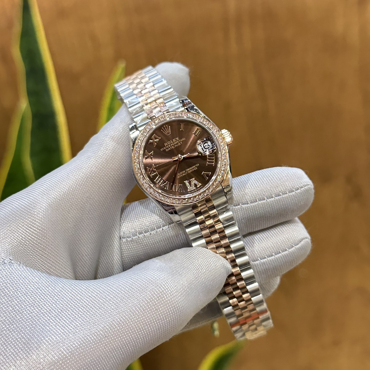 Rolex DateJust Women s High Quality Fake Watch With Diamonds Chocolate Dial 31mm - Elite Watch Atelier