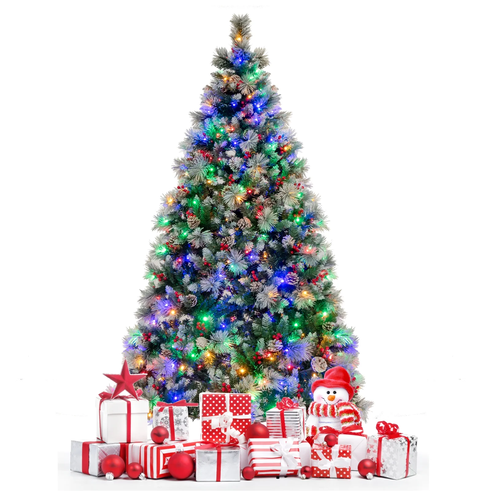 Costway 7 FT Pre-Lit Artificial Christmas Tree Hinged with Pine Needles 400 LED Lights
