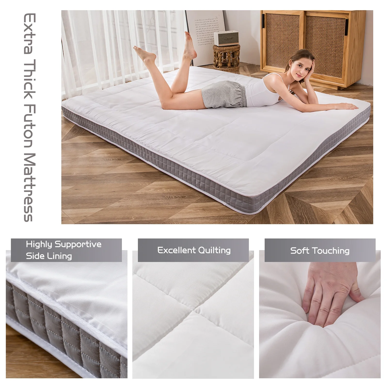 Futon Mattress, Padded Japanese Floor Mattress Quilted Bed Mattress Topper, Extra Thick Folding Sleeping Pad, Dark Grey, Twin - Image 26