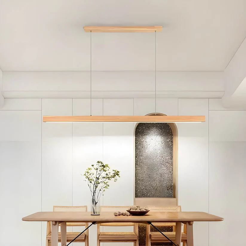 Moderne Houten Hanglamp Eettafel met Verstelbare LED Verlichting – Scandinavisch Design voor Eetkamer en Keuken