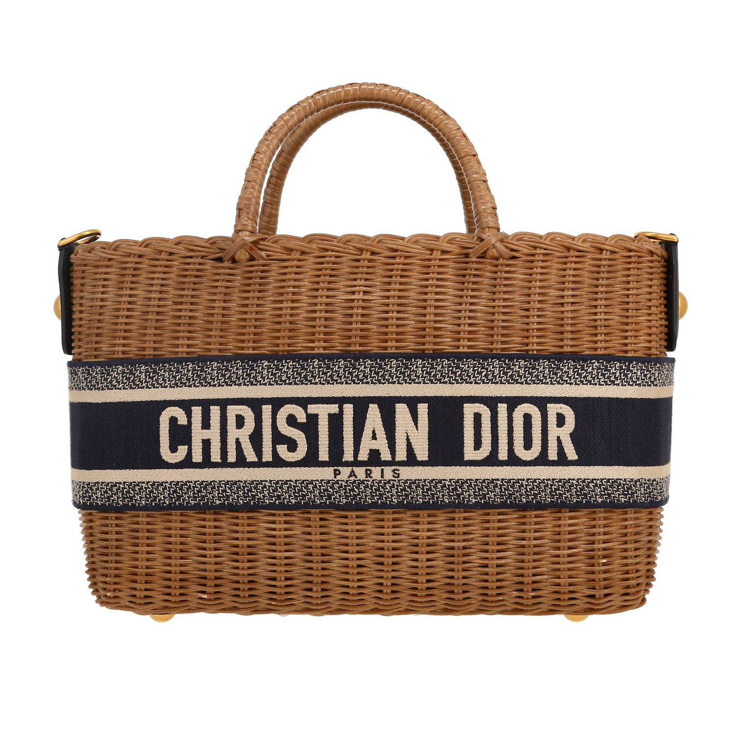 Dior shopping bag in beige wicker and navy blue canvas1:1High-quality replica