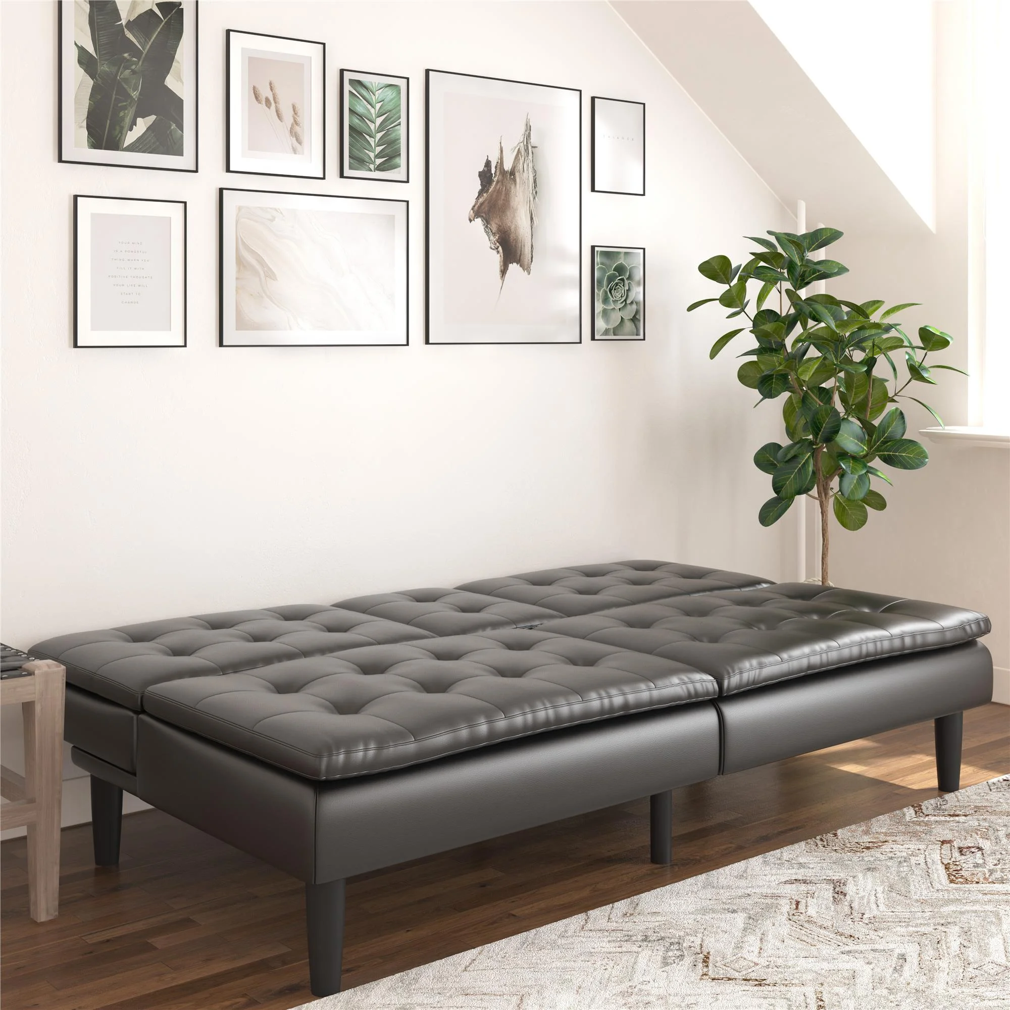 Mainstays Memory Foam 71.5" Futon with Cupholder and USB, Black Faux Leather - Image 7
