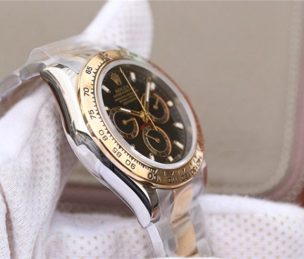Replica Rolex Daytona 116523 Thick YG Wrapped Black Dial Sticks Markers SS/YG Bracelet A7750 - Elite Watch Atelier