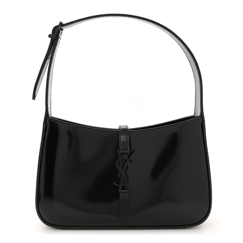 Saint Laurent High-Gloss Patent Leather Hobo Bag - Black - COZYMIZE