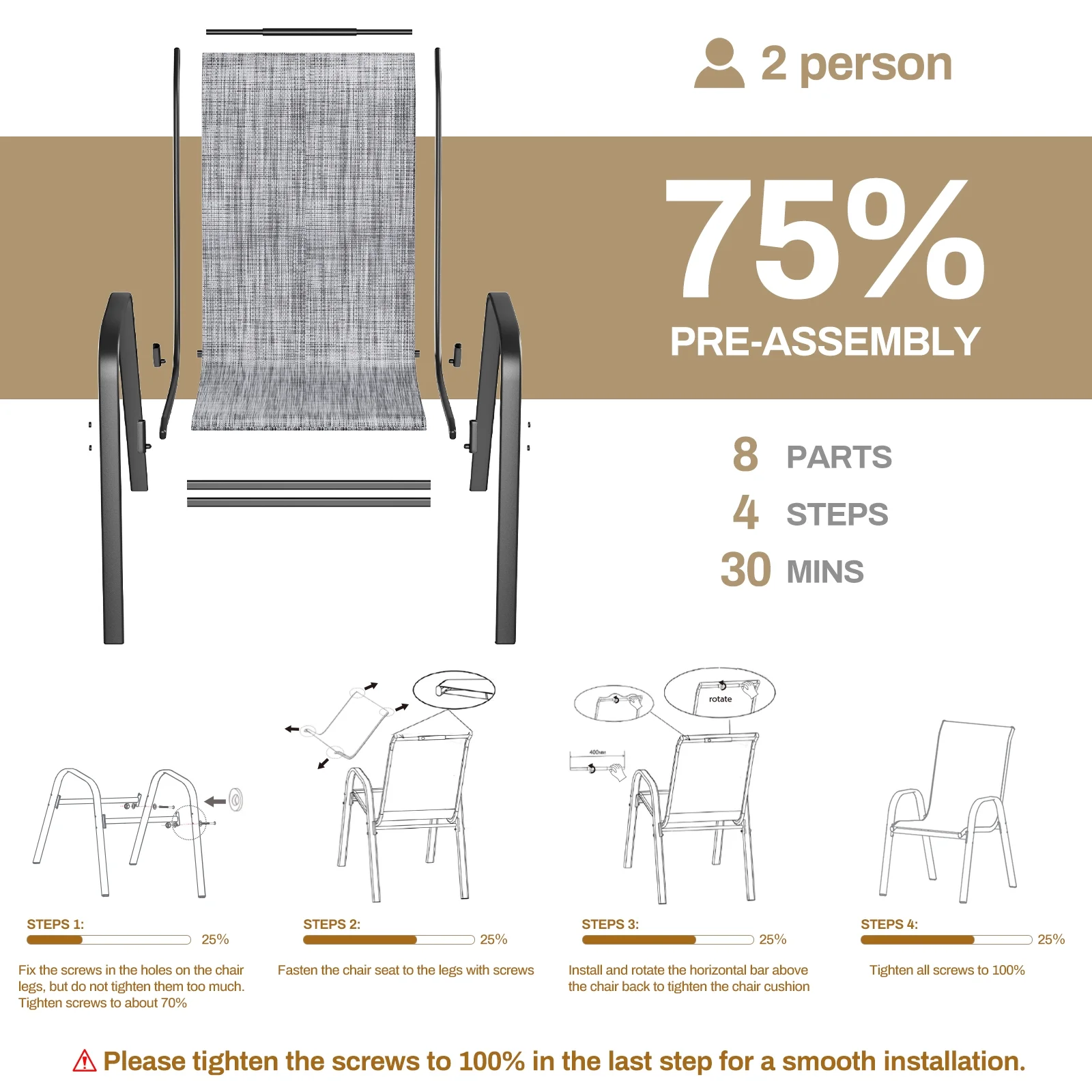 Arlopu 8Pcs Patio Dining Chairs Outdoor Stackable Armrest Chairs for Lawn Garden Backyard - Image 25
