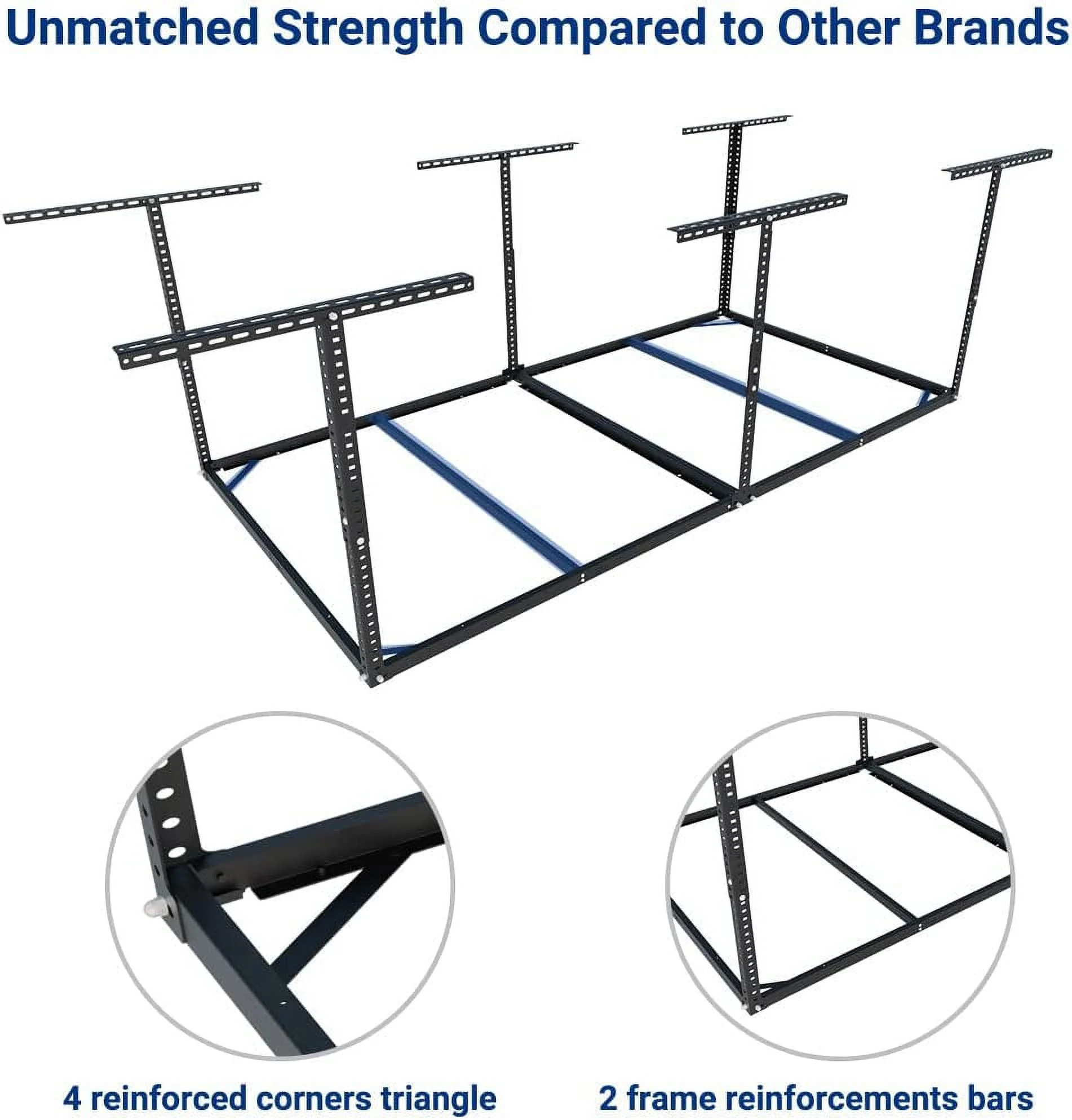 FLEXIMOUNTS 4x8 Overhead Garage Storage Rack without Decking, Storage Organization System, Heavy Duty Metal Garage Ceiling Racks, 600lbs Weight Capacity, Black - Image 4