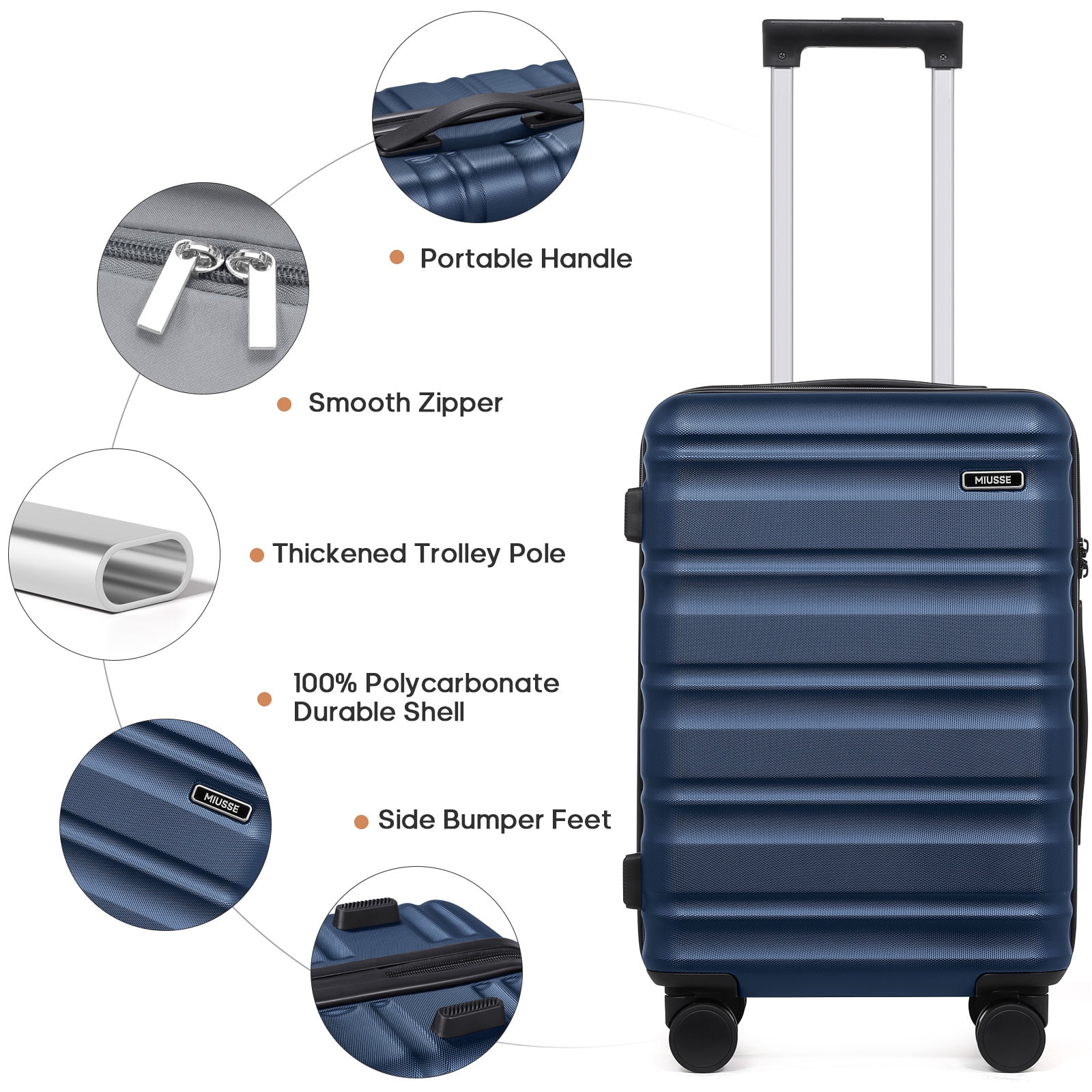 MIUSSE Luggage Sets 3 Piece, 20 Inch Carry On Luggage with Wheels, 100% PC Hardshell Suitcase with TSA Lock, Carry On Suitcases Airline Approved With Travel Backpack for Men Women - Image 24
