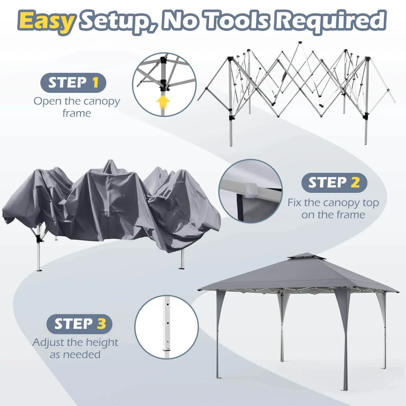 Costway Pop-Up Gazebo Outdoor Canopy Tent, 13 x 13 ft, Gray - Image 10 Costway Pop-Up Gazebo Outdoor Canopy Tent, 13 x 13 ft, Gray - Image 10