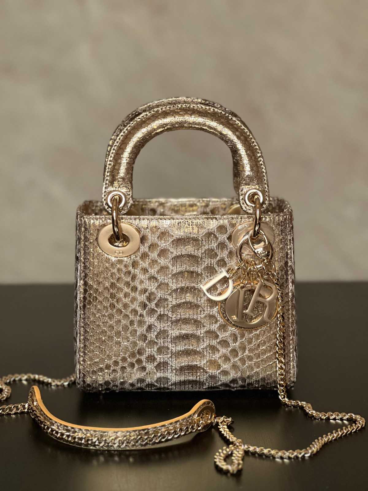 Christian Dior Gold Python Mini Lady Dior Tote
