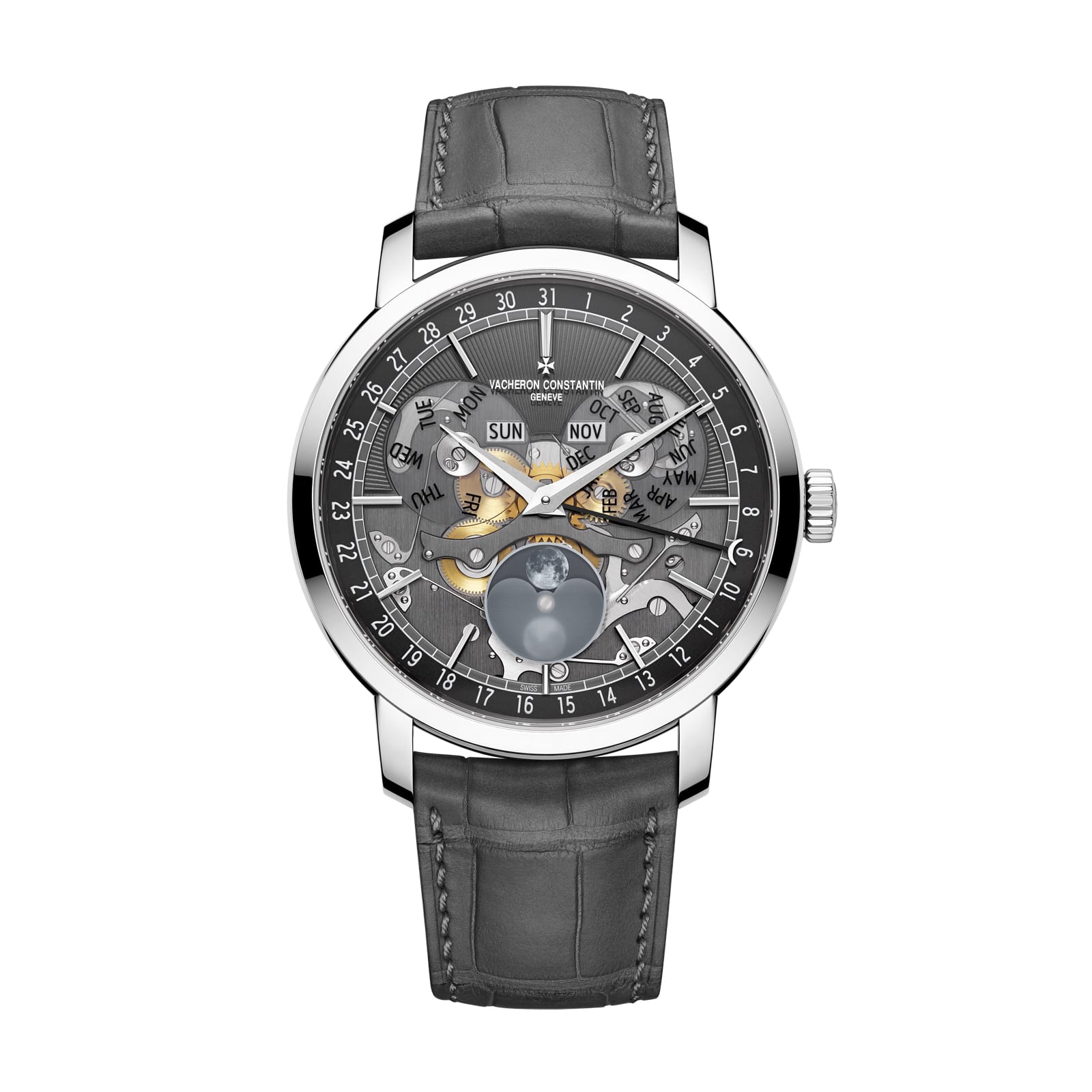 Replica Watches Fake Vacheron Constantin Traditionnelle complete calendar openface 41 MM WHITE GOLD(1:1 replica) - Top club