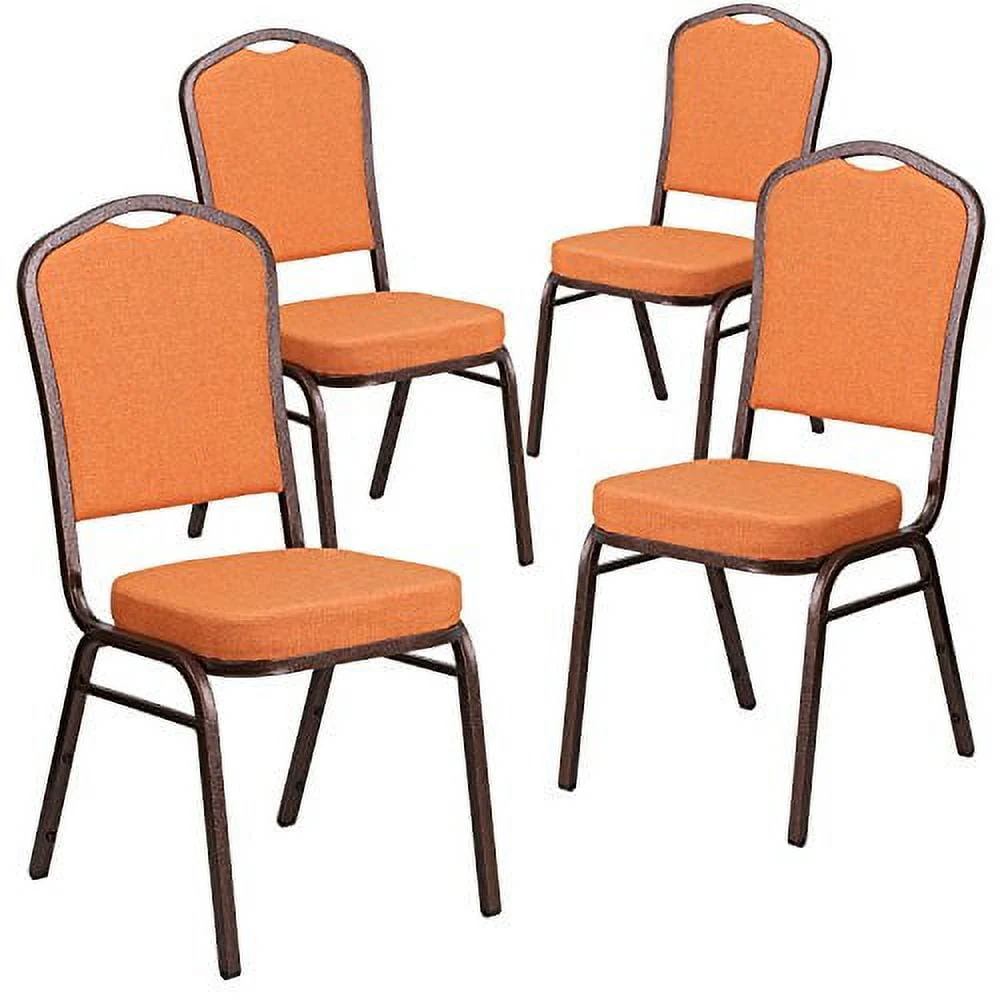Flash Furniture 4 Pack HERCULES Series Crown Back Stacking Banquet Chair in Black Patterned Fabric - Gold Vein Frame - Image 39