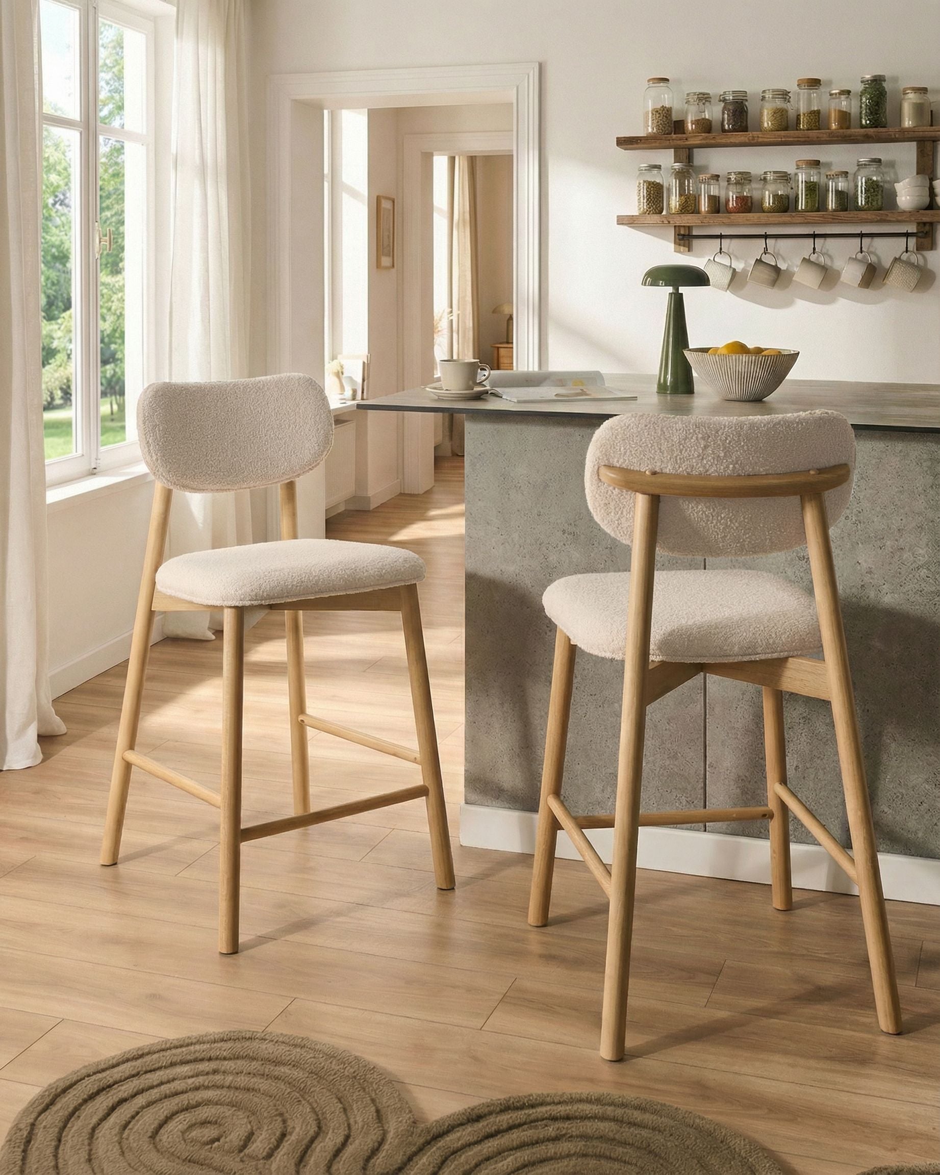 Set of 2 Bar Chairs MILLS Boucle Light Brown/ Beige