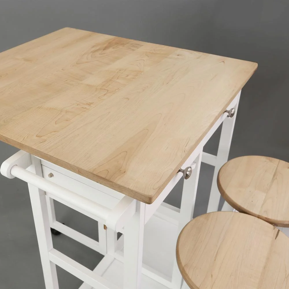 American Trails Breakfast Cart with Drop-Leaf Table, American Maple Top, Square - White - Image 7