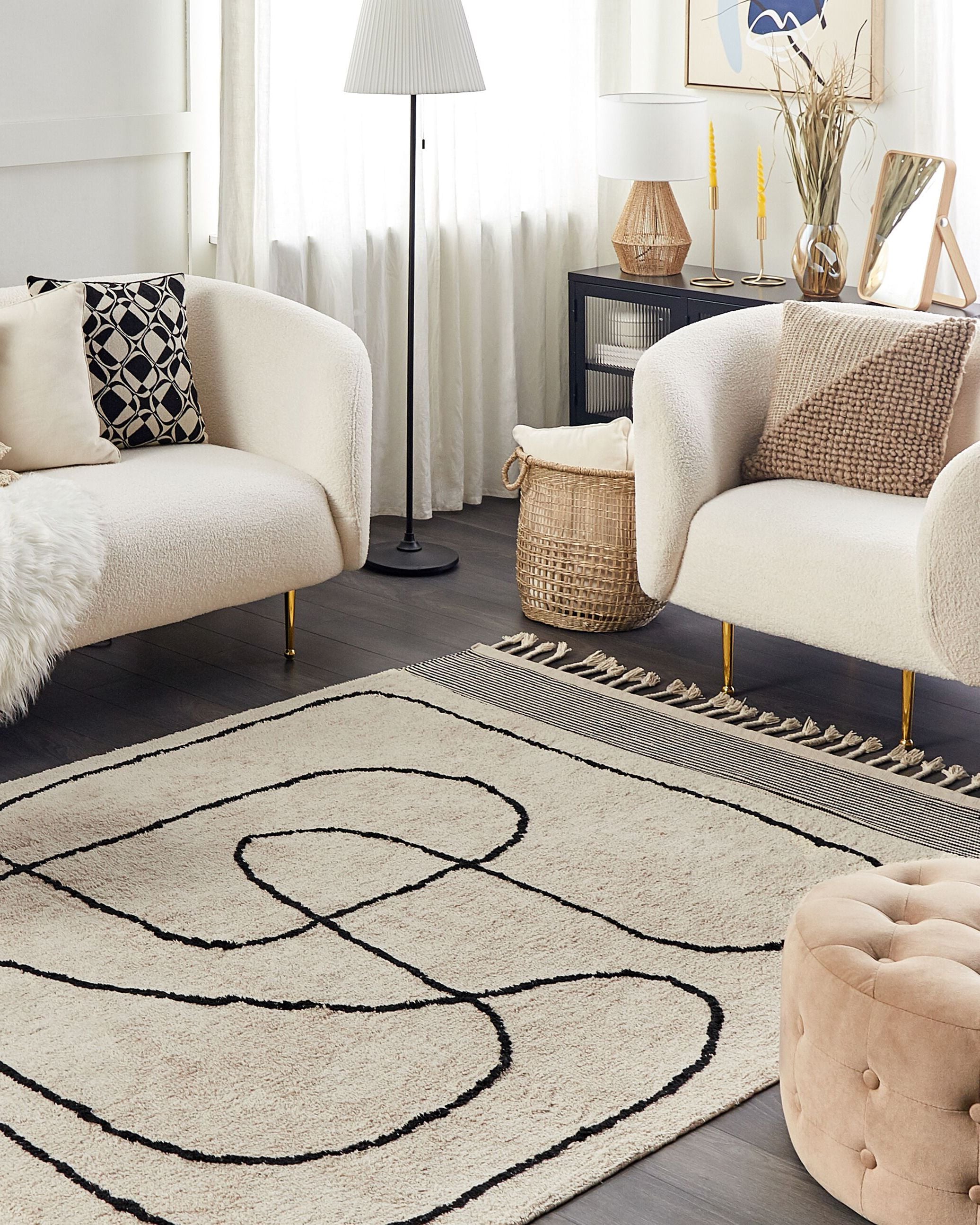 Rug DOKUZ Beige 160 x 230 cm Cotton