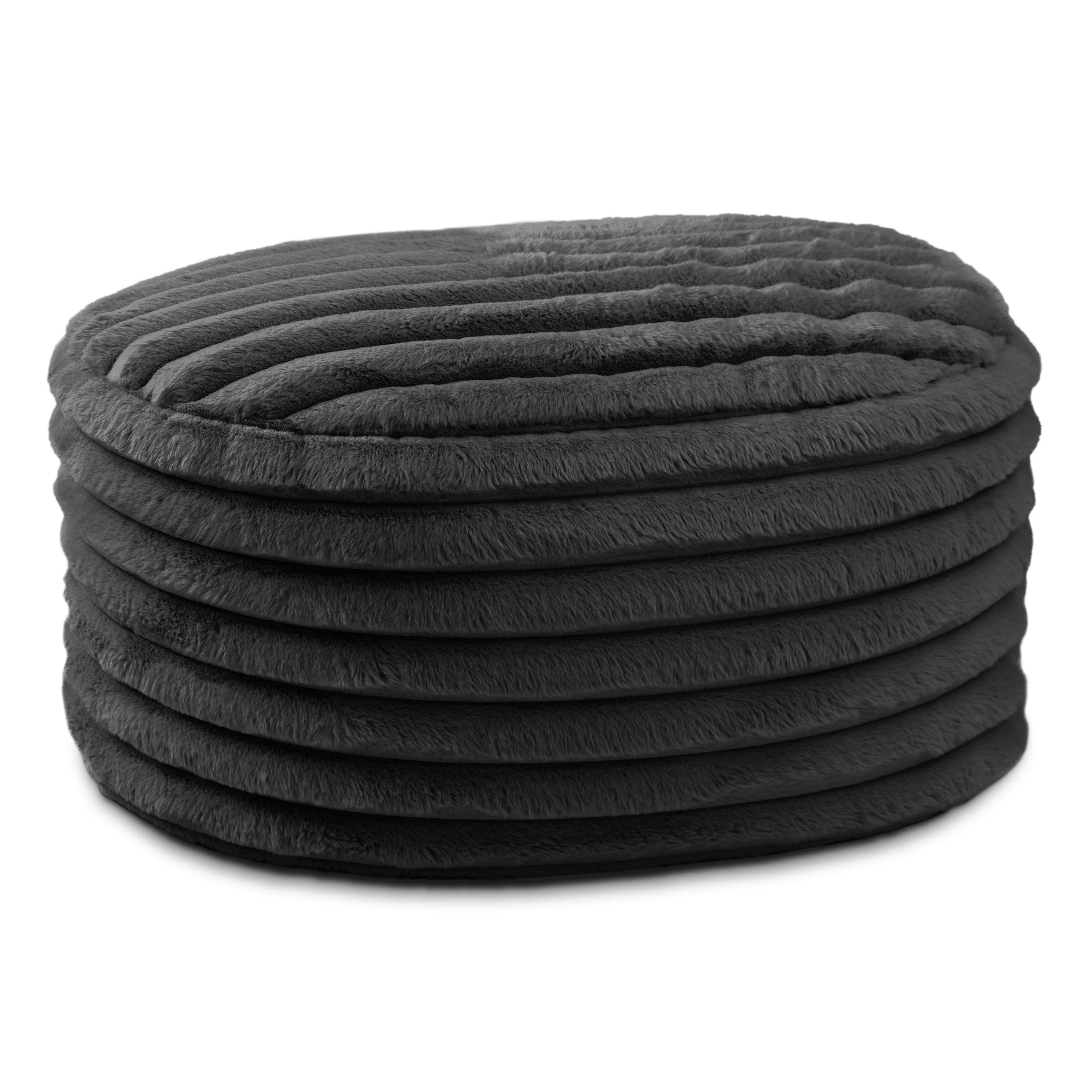 Jaxx Paran Accent Pouf - Fluffy Faux Fur Ottoman for Modern Interior Design, Large, Black